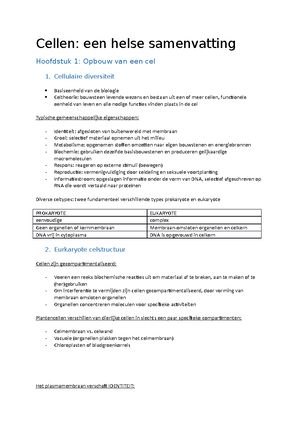 Hoofdstuk 1 Biomoleculen - Hoofdstuk 1 : Opbouw Van De Cel (introductie ...