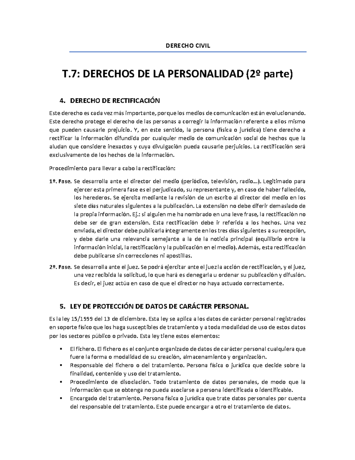 T.7. Derechos DE LA Personalidad (2º Parte) - DERECHO CIVIL T: DERECHOS ...