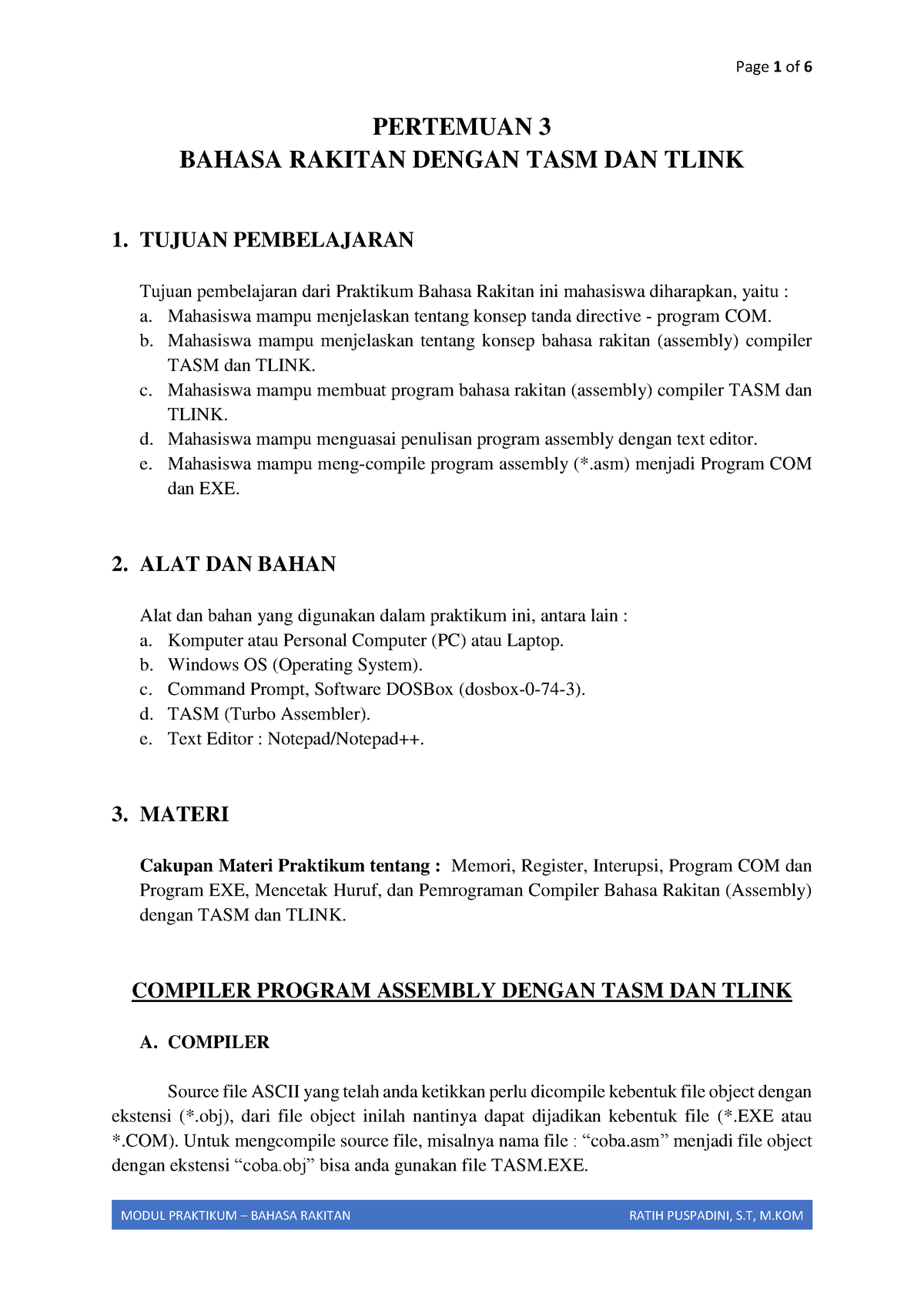 Modul Praktikum Bahasa Rakitan - Bahasa Rakitan Dengan Tasm Dan Tlink ...