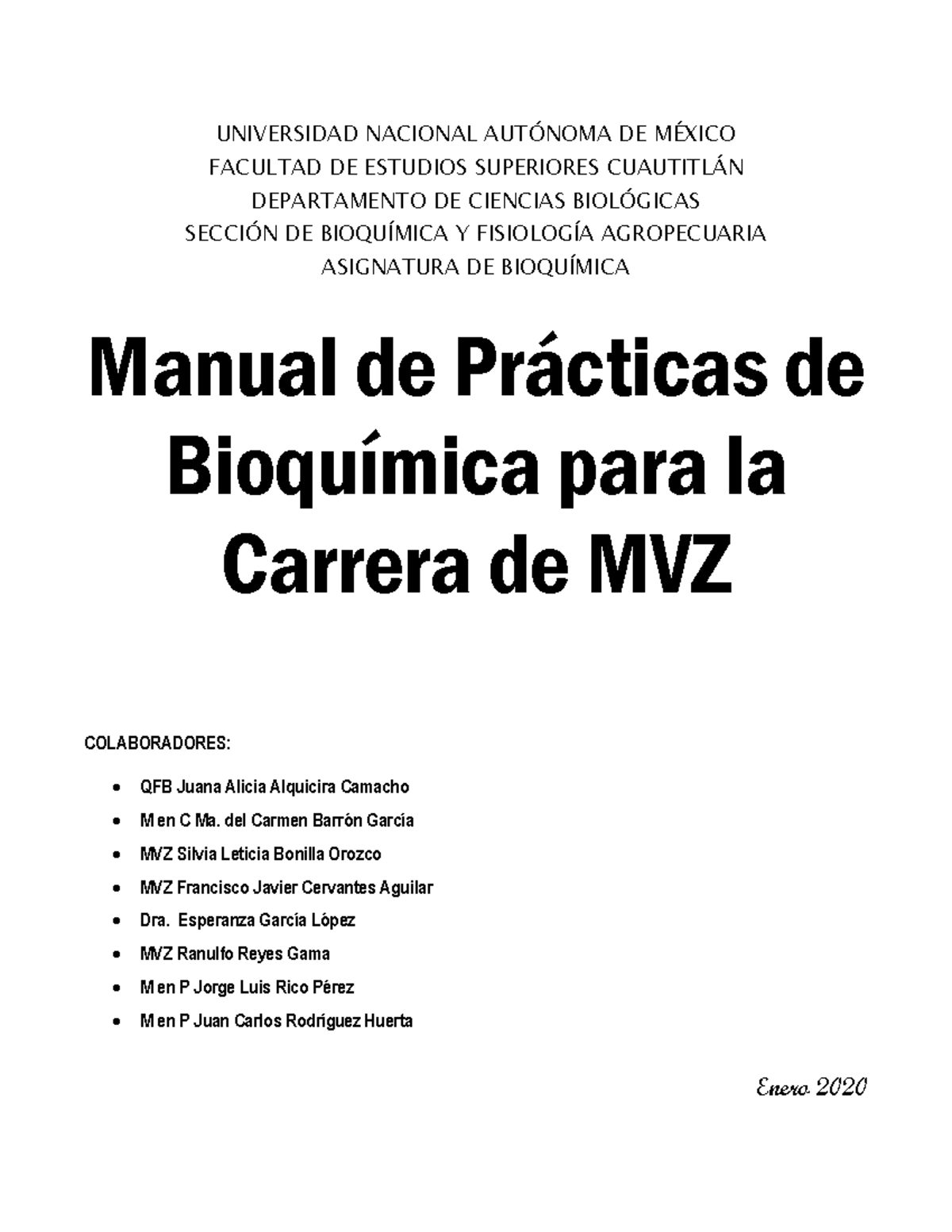 Bioquimica - Primer Semestre, Fes UNAM - UNIVERSIDAD NACIONAL AUT”NOMA ...