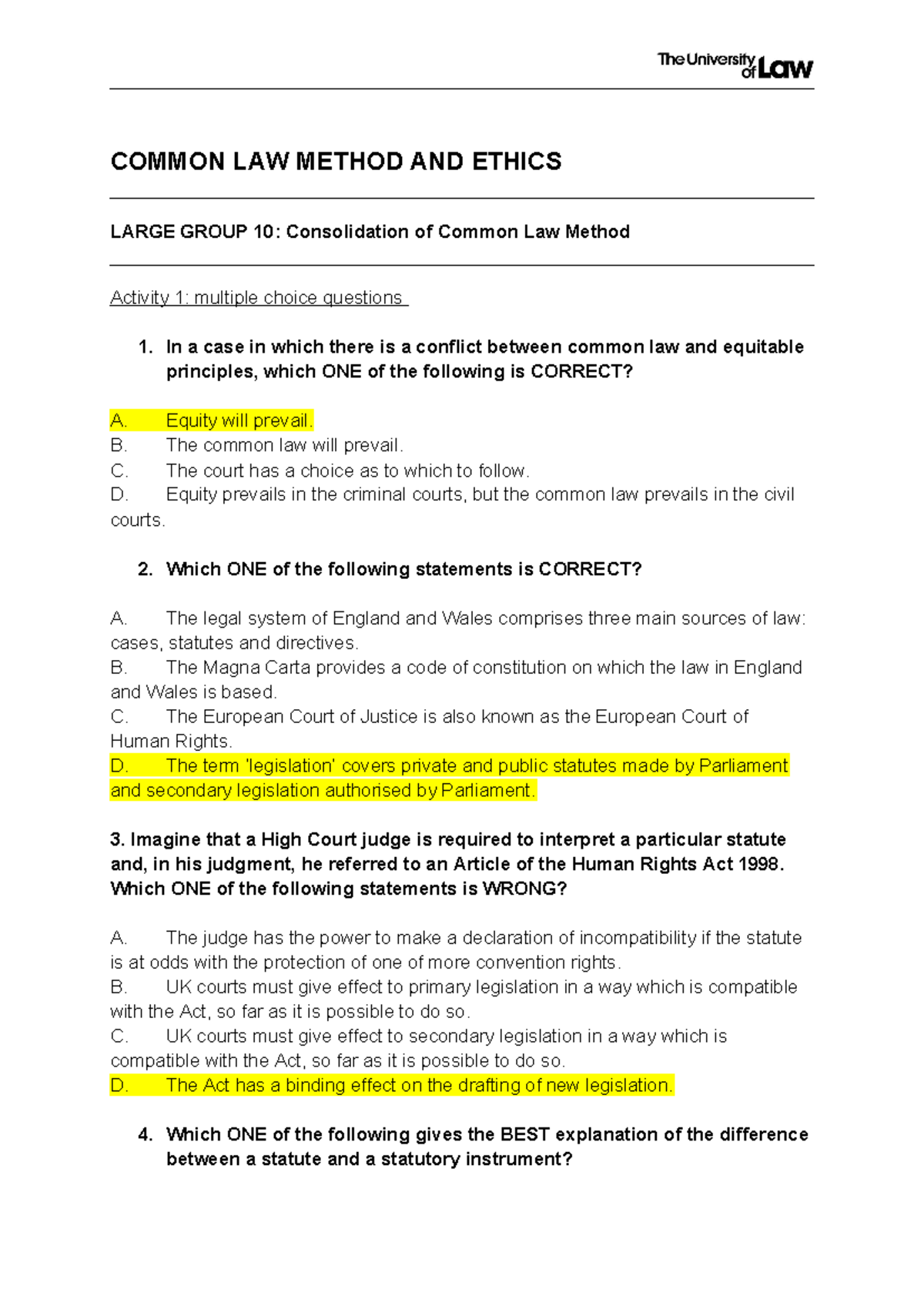 Common Law 10 LG - LG 10 - COMMON LAW METHOD AND ETHICS LARGE GROUP 10 ...