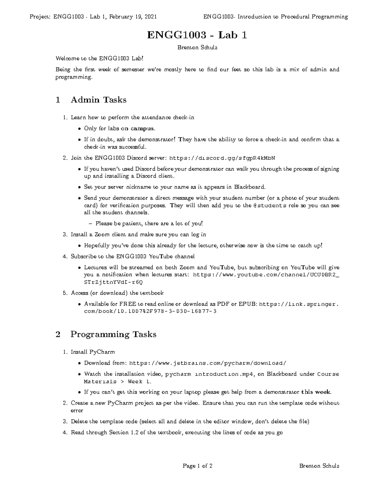 Lab Week 1 practical questions - Project: ENGG1003 - Lab 1, February 19 ...