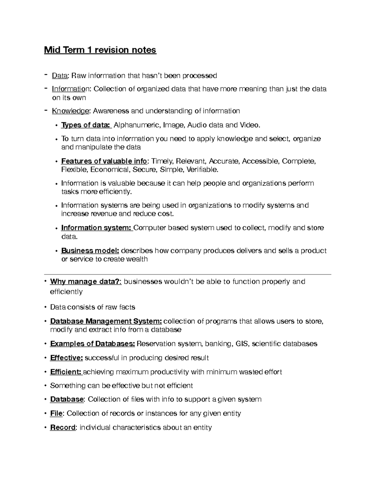 Mid Term 1 Revision Notes - Mid Term 1 Revision Notes Data: Raw ...