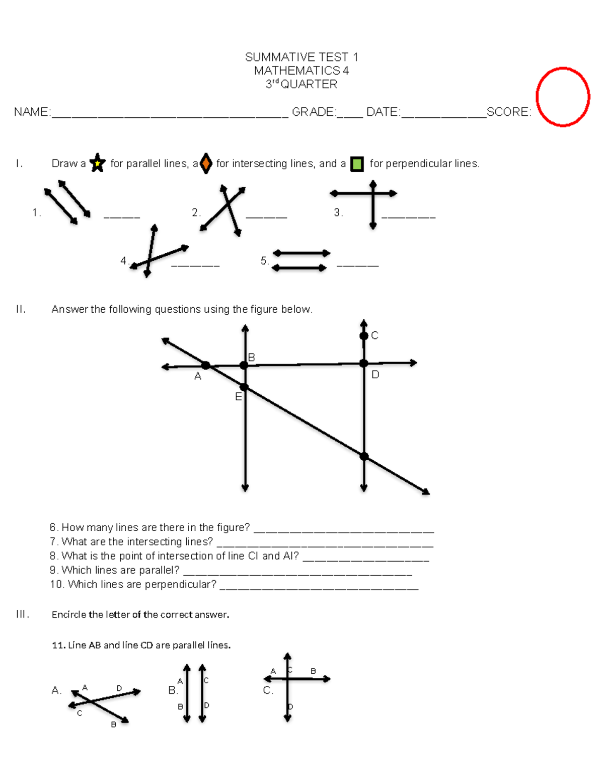 MATH 1 1 - Math summative test for grade 4 - SUMMATIVE TEST 1 ...