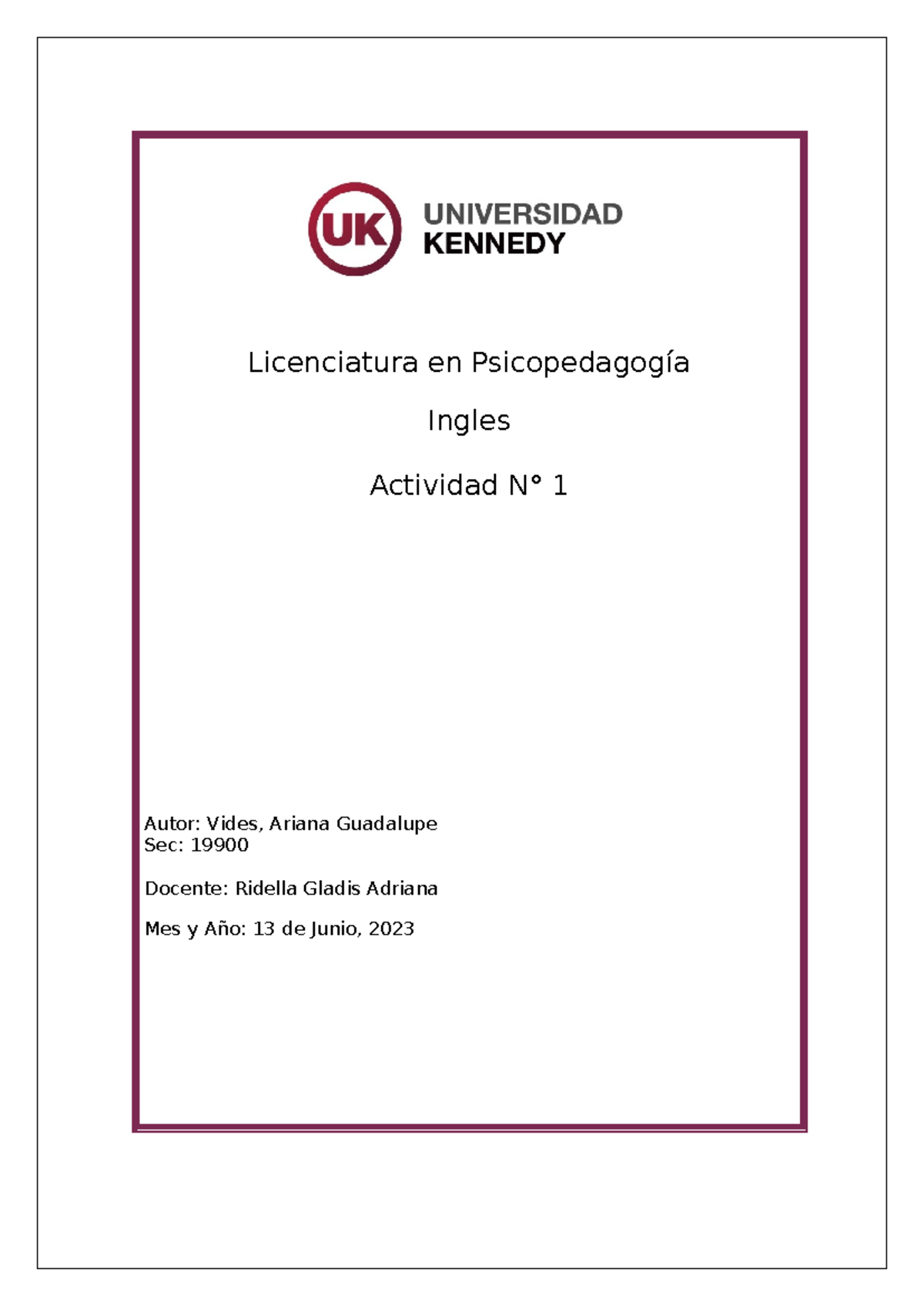 Tp ingles 1 - act 1 - Inglés Básico - Licenciatura en Psicopedagogía ...