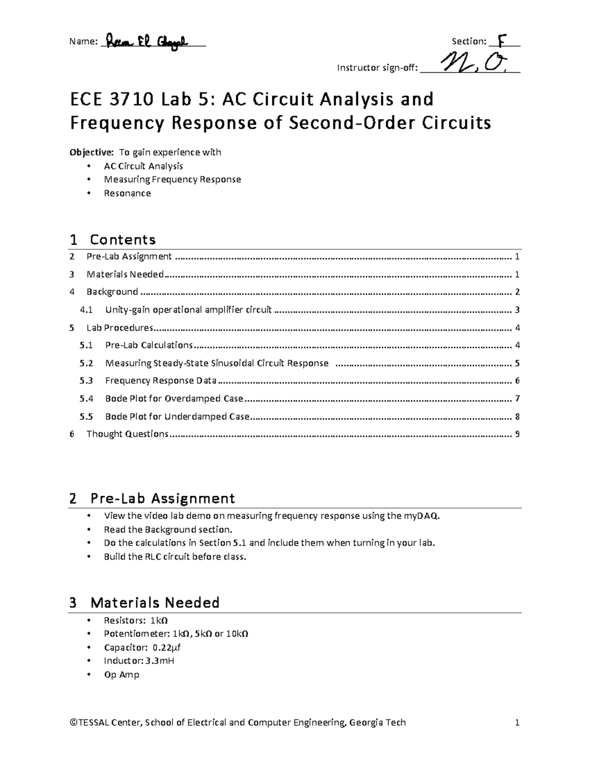 ECE 3710 Lab 5 - ECE 3710 Lab - Name: ____________________ Section ...