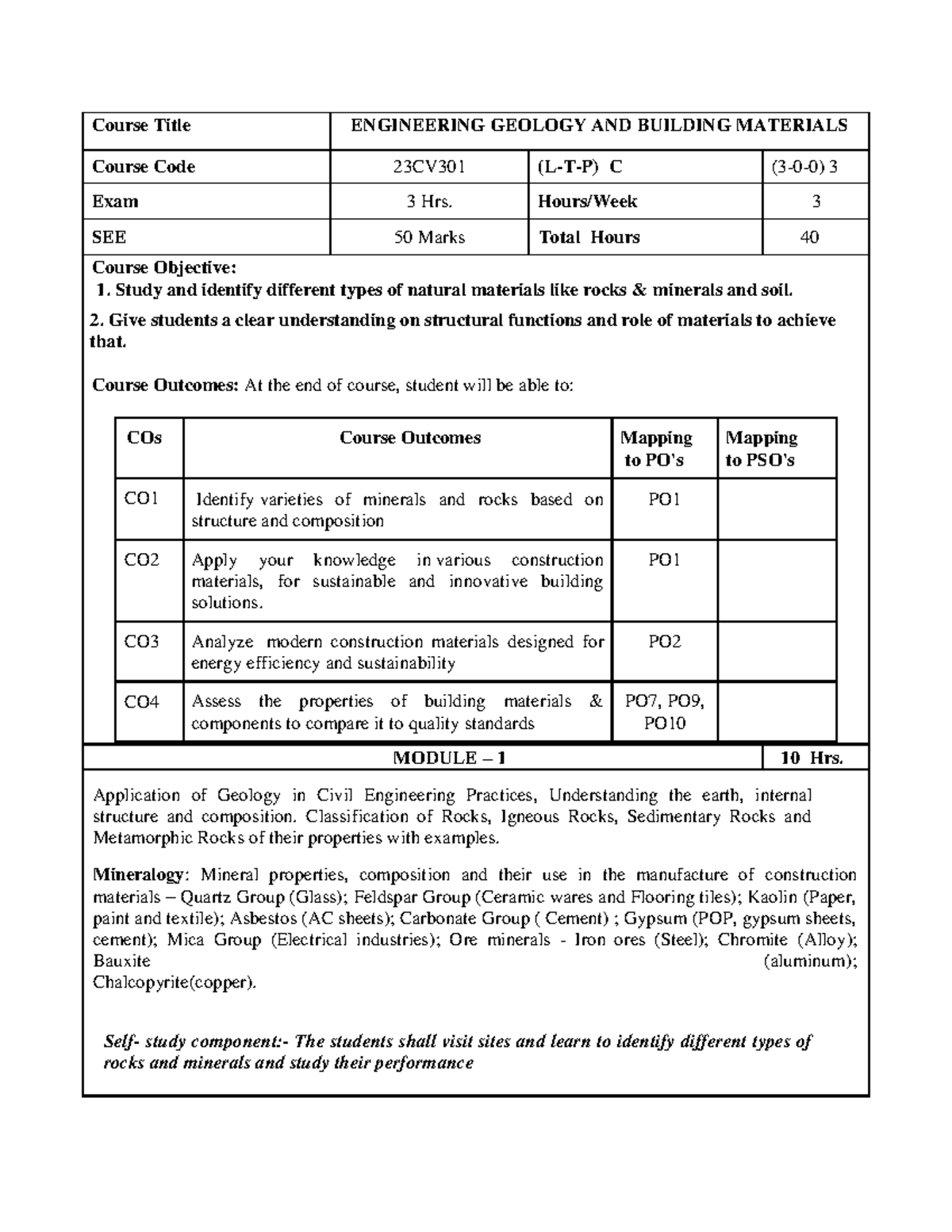 III & IV SEM Sylbs - xsjjhf - Course Title ENGINEERING GEOLOGY AND ...