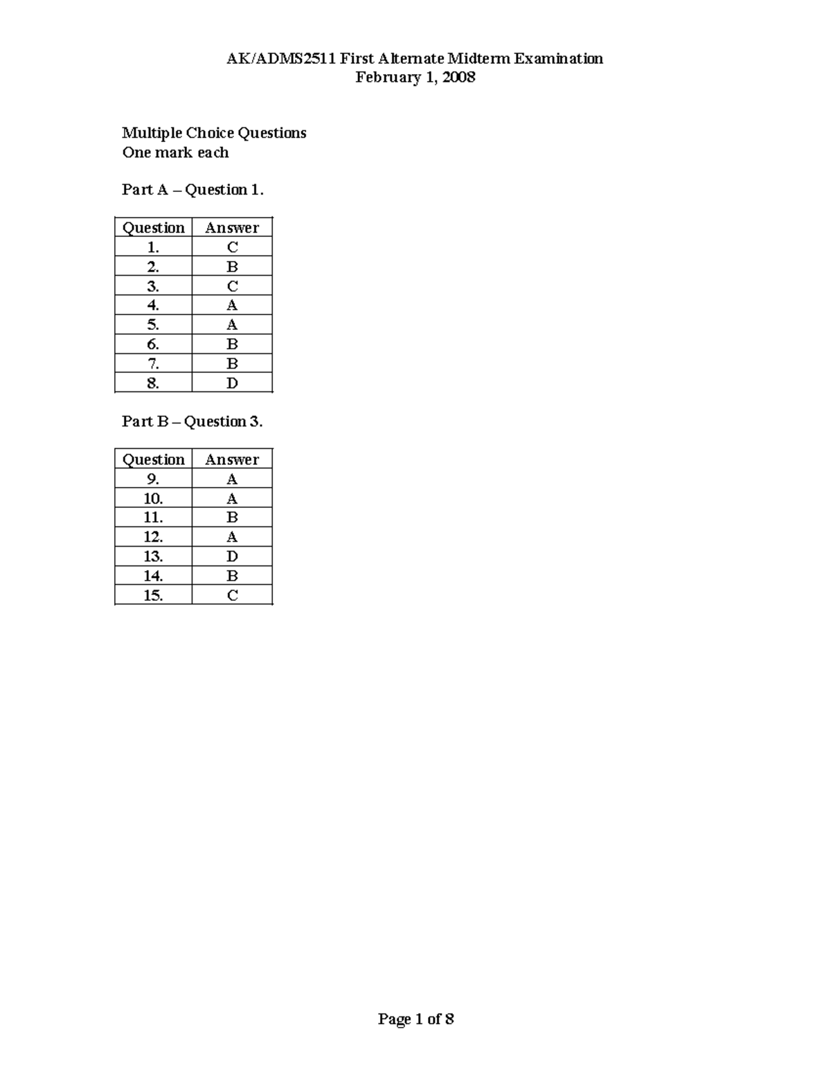 Midterm #1 2008 Winter Alt exam Answer key - February 1, 2008 Multiple ...