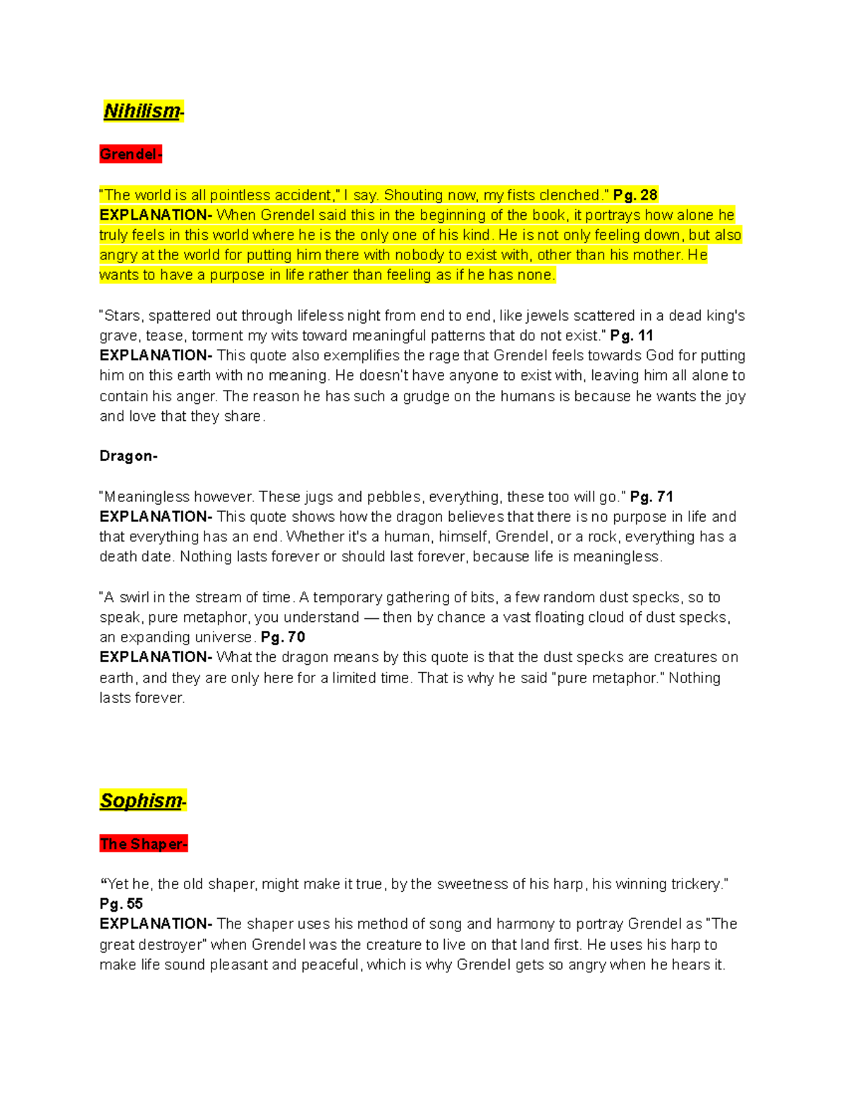 Grendel Philosophies Project - Nihilism- Grendel- “The world is all ...