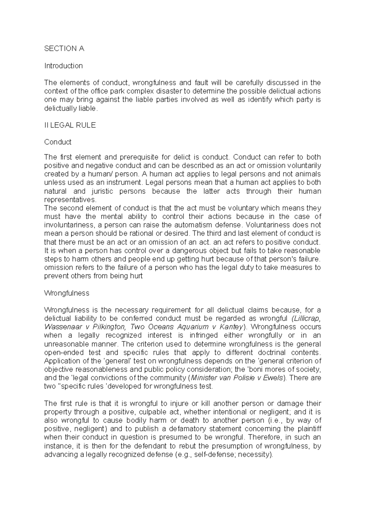 ELEMENTS OF DELICT SECTION A Introduction The elements of conduct