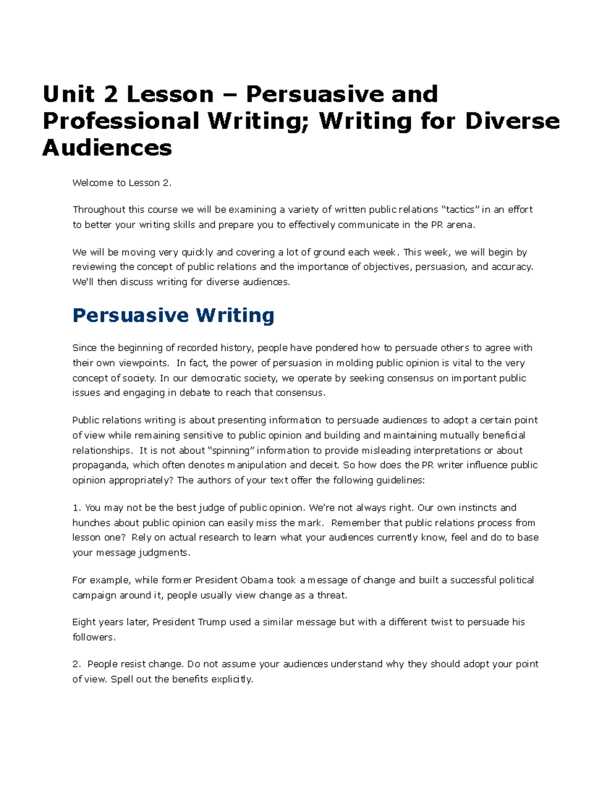 Unit 2 Lesson – Persuasive and Professional Writing; Writing for ...