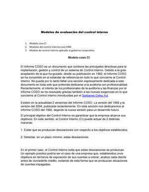 Modelos de evaluación del control interno - Warning: TT: undefined  function: 32 Modelos de - Studocu