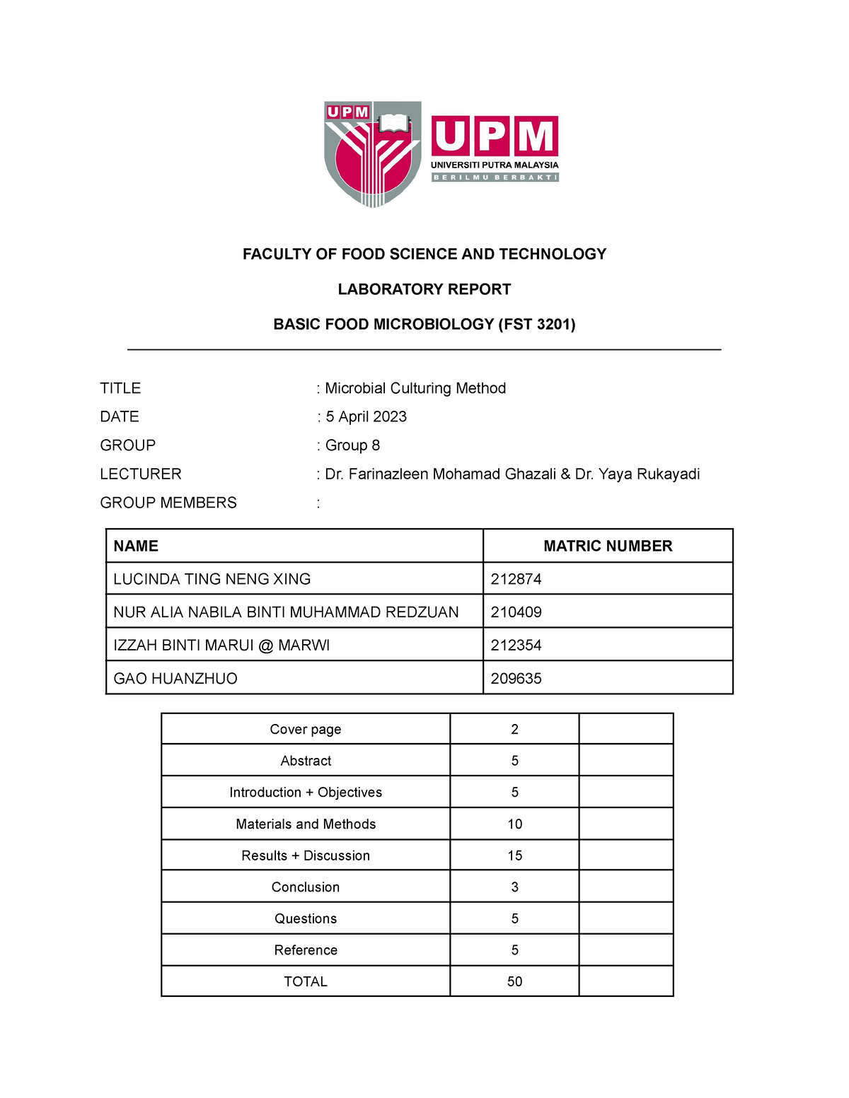 Lab 3 - FACULTY OF FOOD SCIENCE AND TECHNOLOGY LABORATORY REPORT BASIC ...