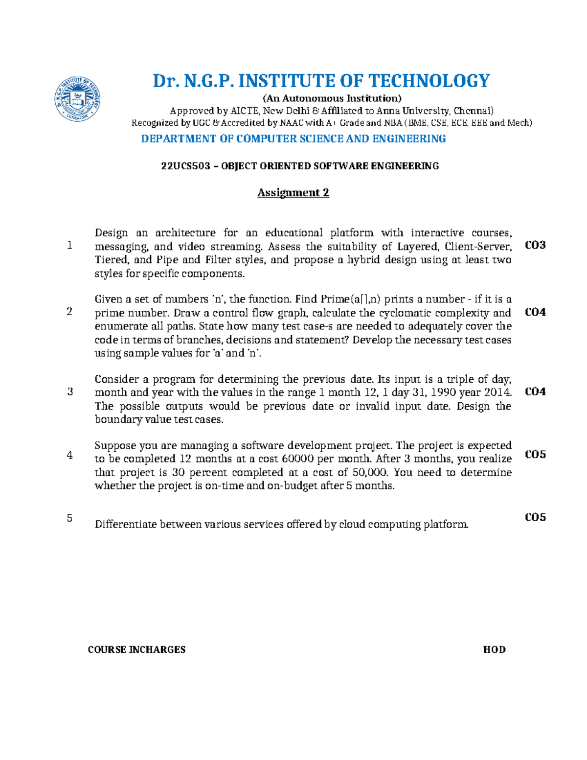 Ooseassignment 2 - Noah - Dr. N.G. INSTITUTE OF TECHNOLOGY (An ...