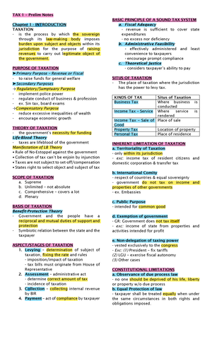 TAX1Prelim Notes General Principles - TAX 1 – Prelim Notes Chapter 1 ...