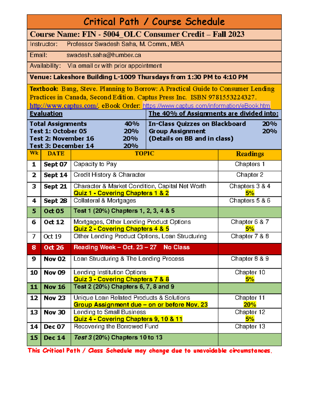 Critical Path FIN-5004-OLC - Critical Path / Course Schedule Course ...
