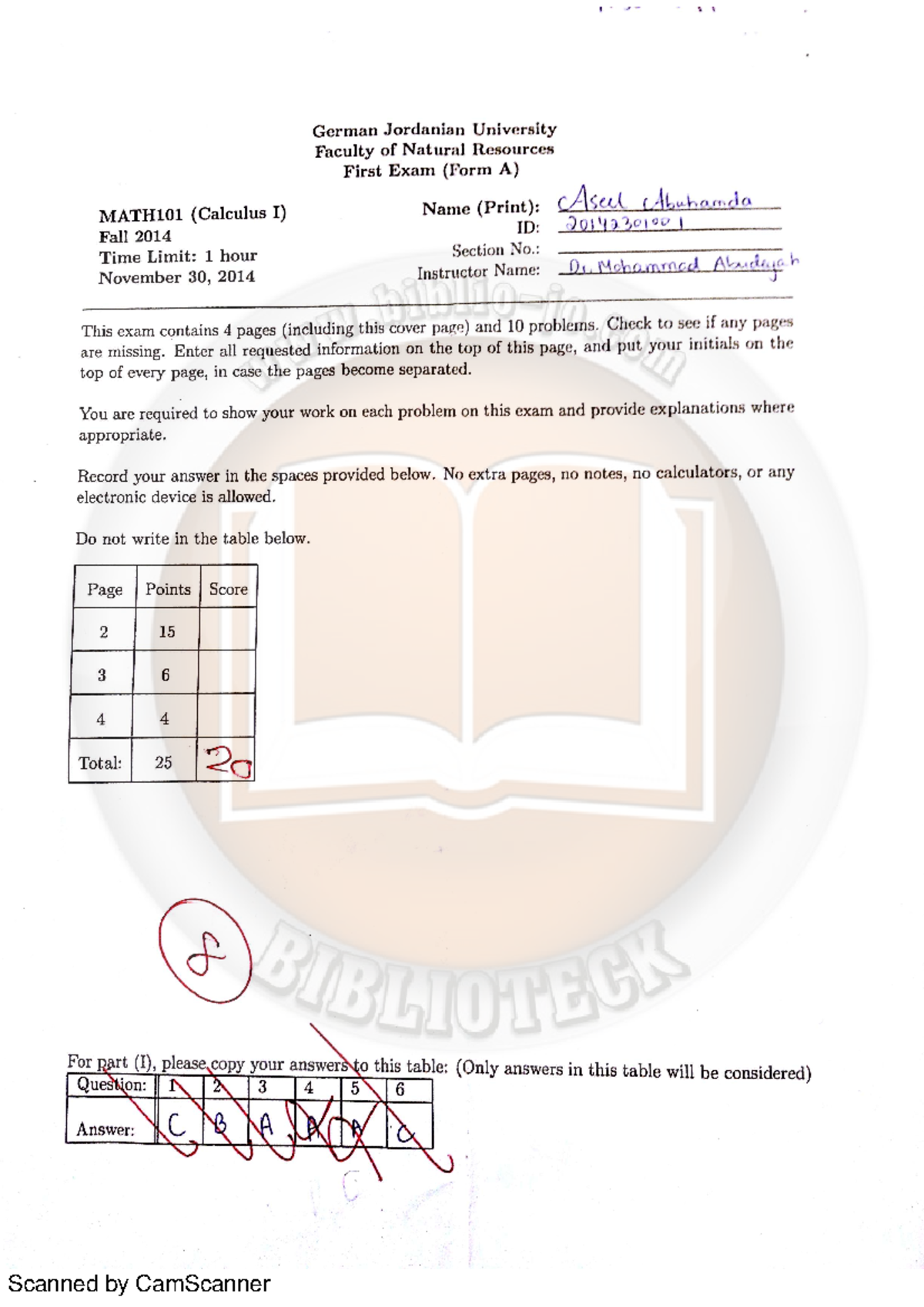 Exam 5 August, questions and answers - German Jordanian University ...