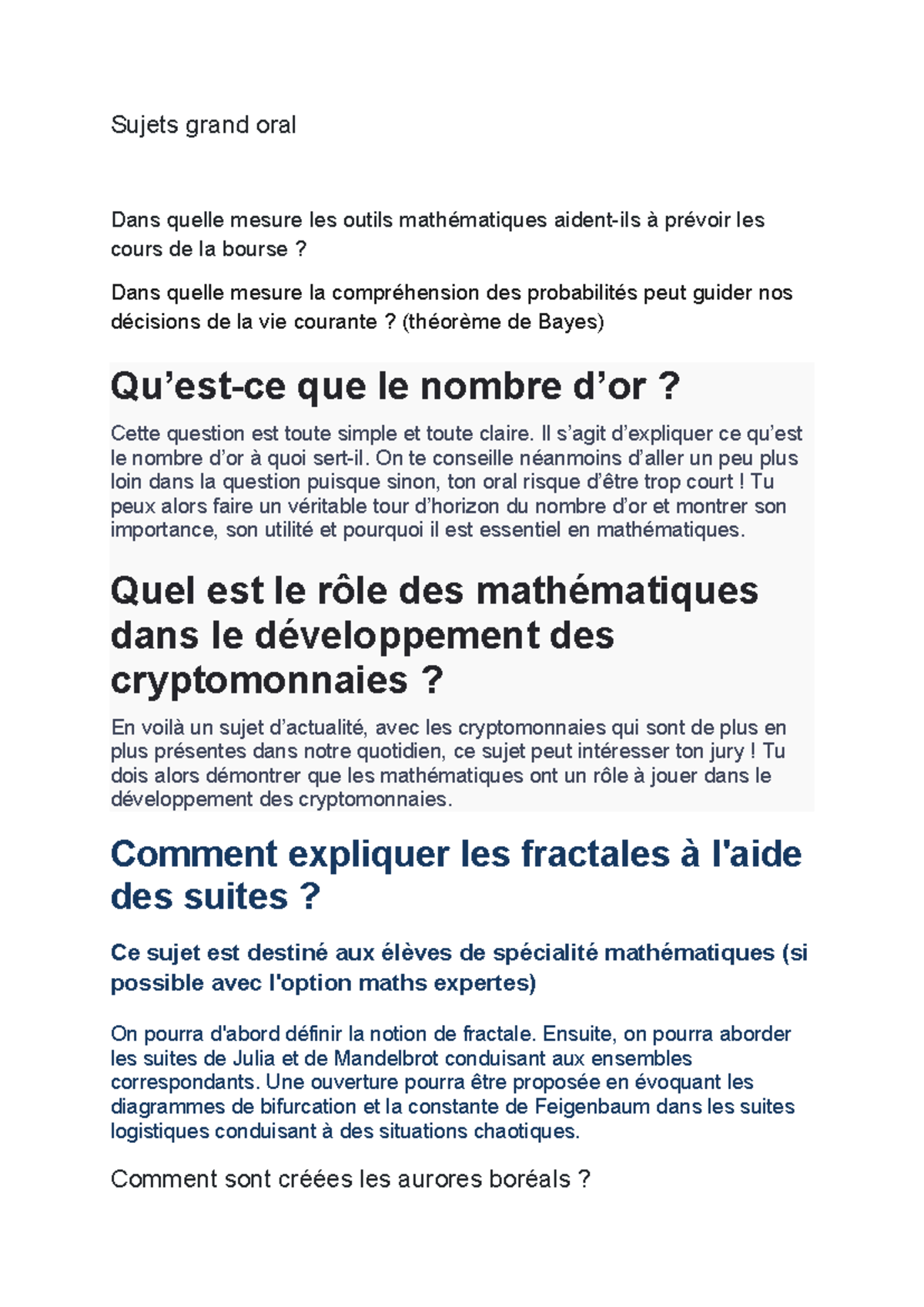 Sujets grand oral maths et phisique et ses Sujets grand oral Dans — free download