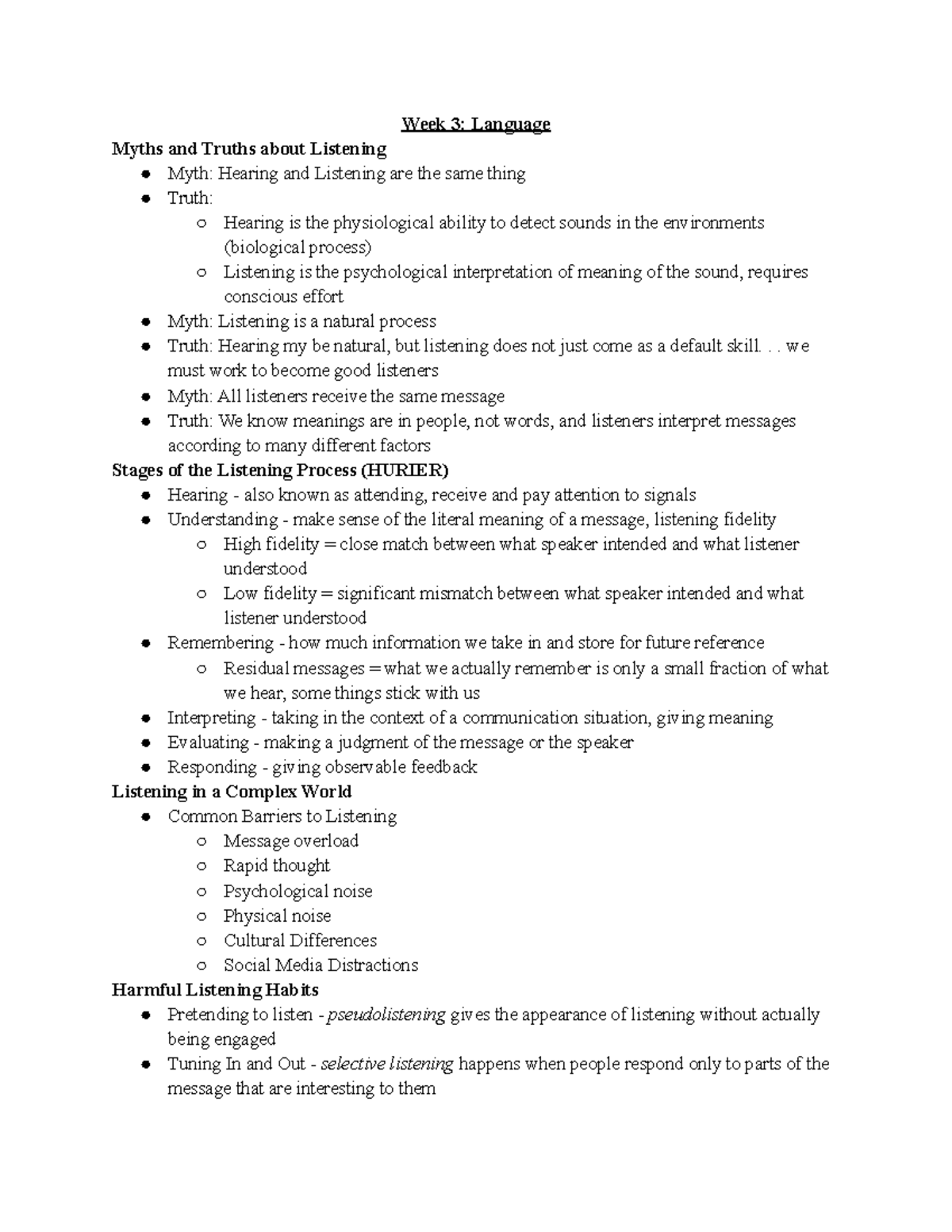 COMN 1210 - Listening - Lecture notes 6 - Week 3: Language Myths and ...