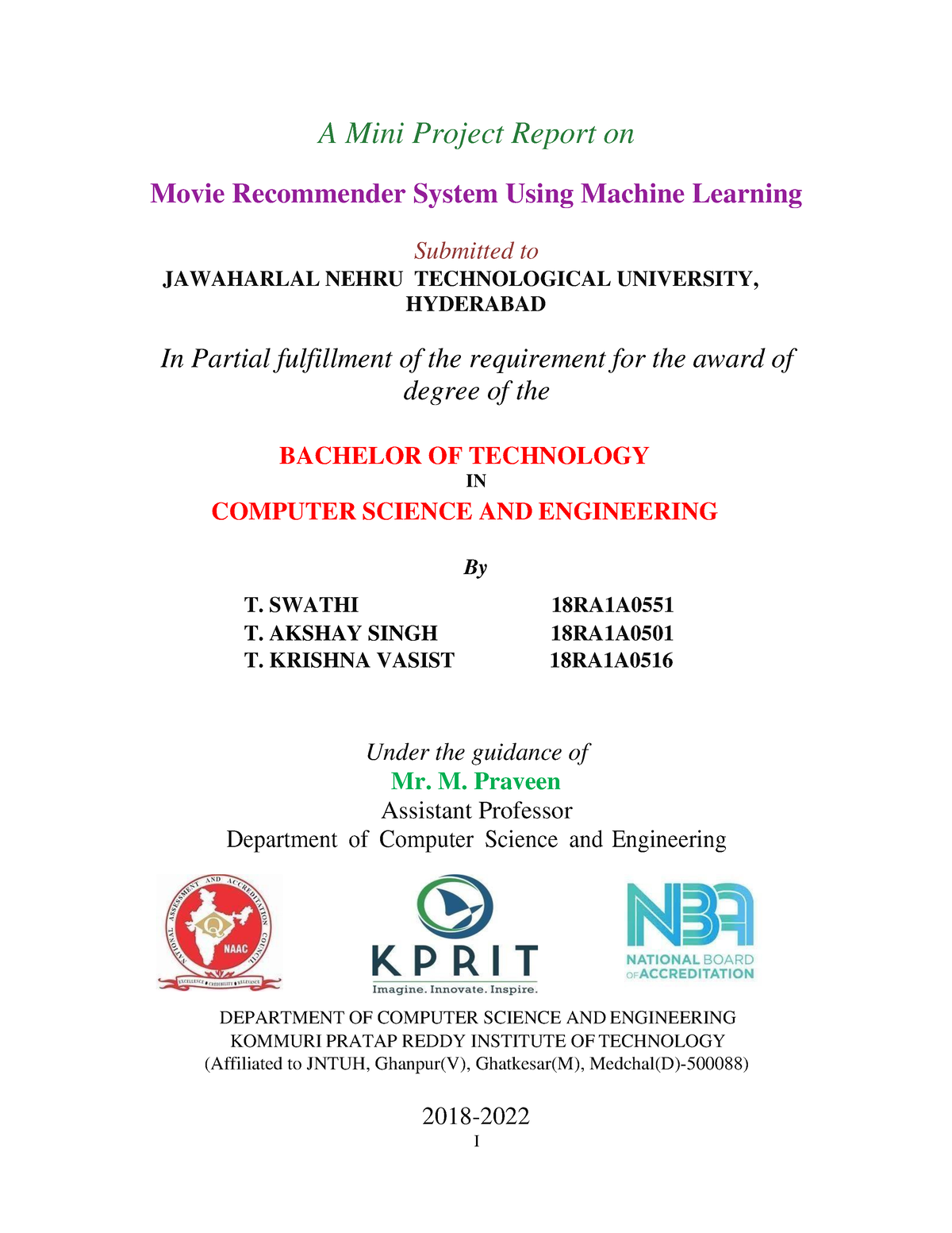 Movie Recommender System documentation-1 - I A Mini Project Report on ...