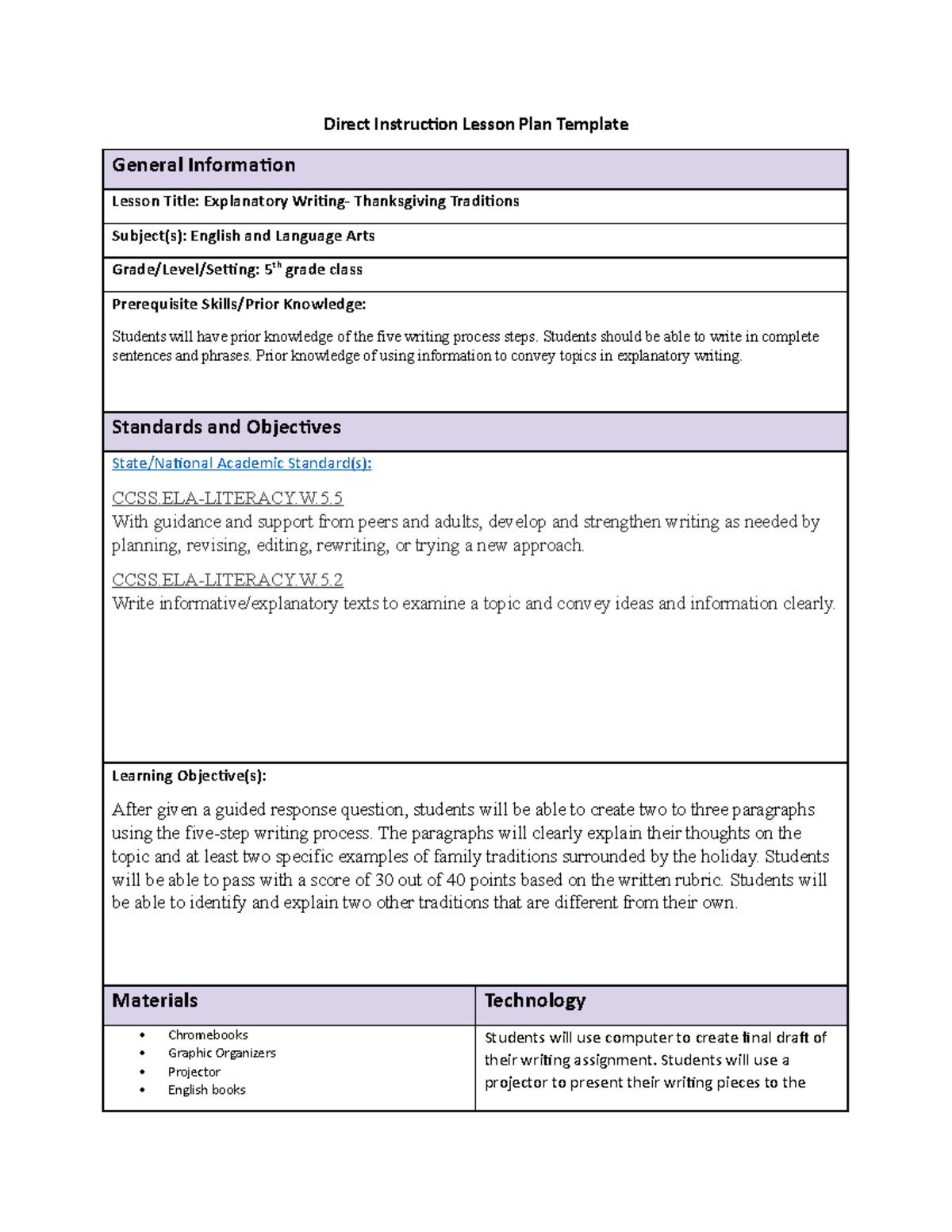 C365 Task new - Task - Direct Instruction Lesson Plan Template General ...