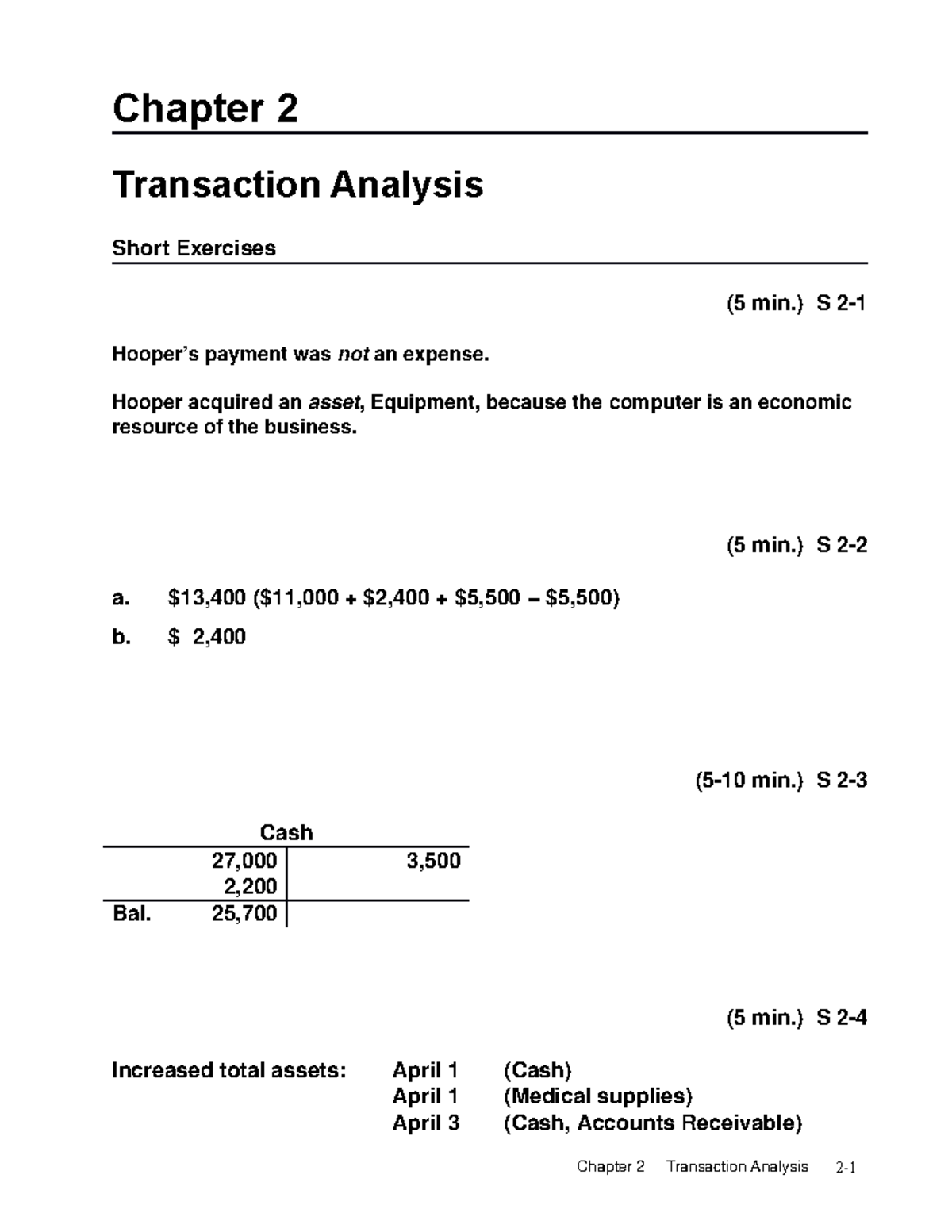 Ch02 SM 9e - Chapter 2 Transaction Analysis Short Exercises (5 min.) S ...