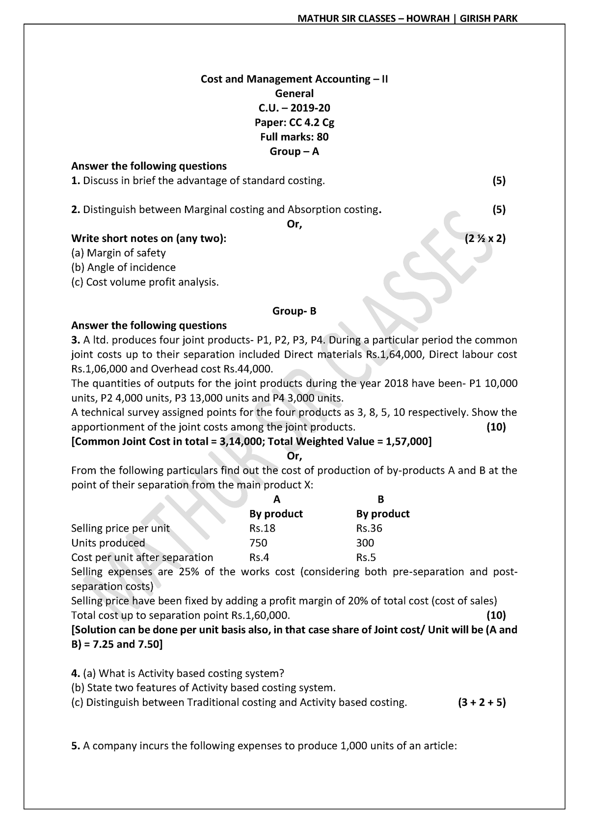 4th Semester (Previous YEar Question Paper) - Cost and Management ...