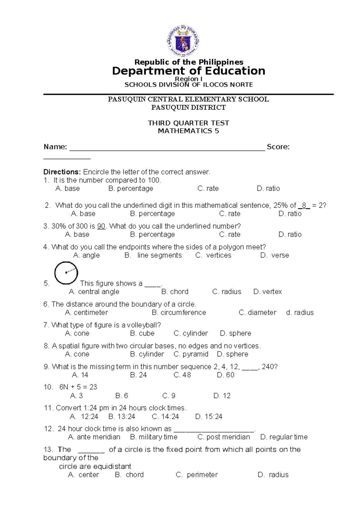 Math5Q3PT-District - This a material to assess learners progress ...