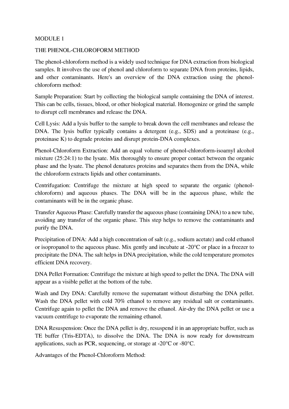 Advanced molecular tehniques 4th - MODULE 1 THE PHENOL-CHLOROFORM ...