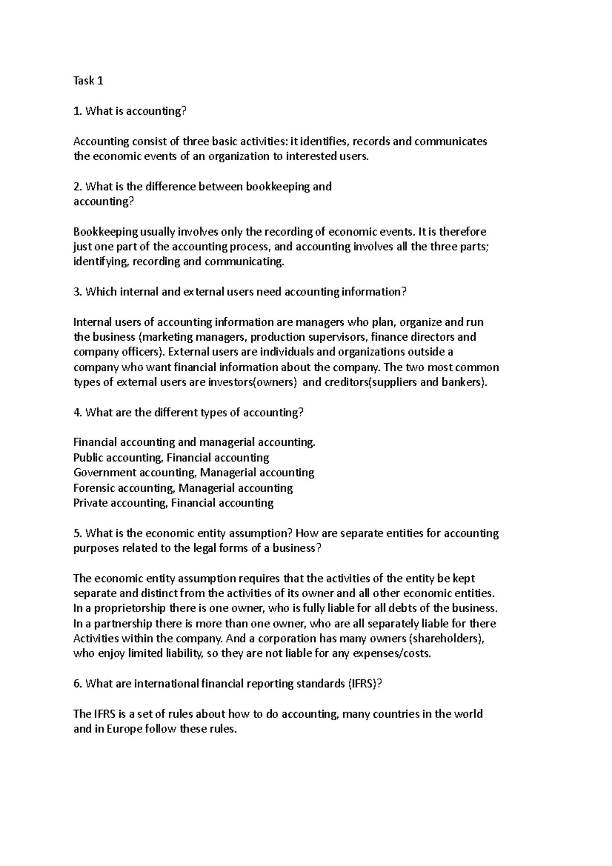 Task 1,2,3 Accounting - Exercises - Task 1 What is accounting ...