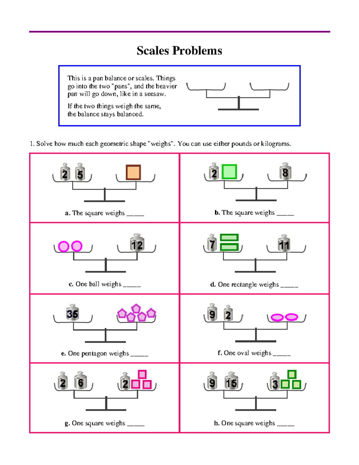 Solved The shapes above are on a balance. Every shape has