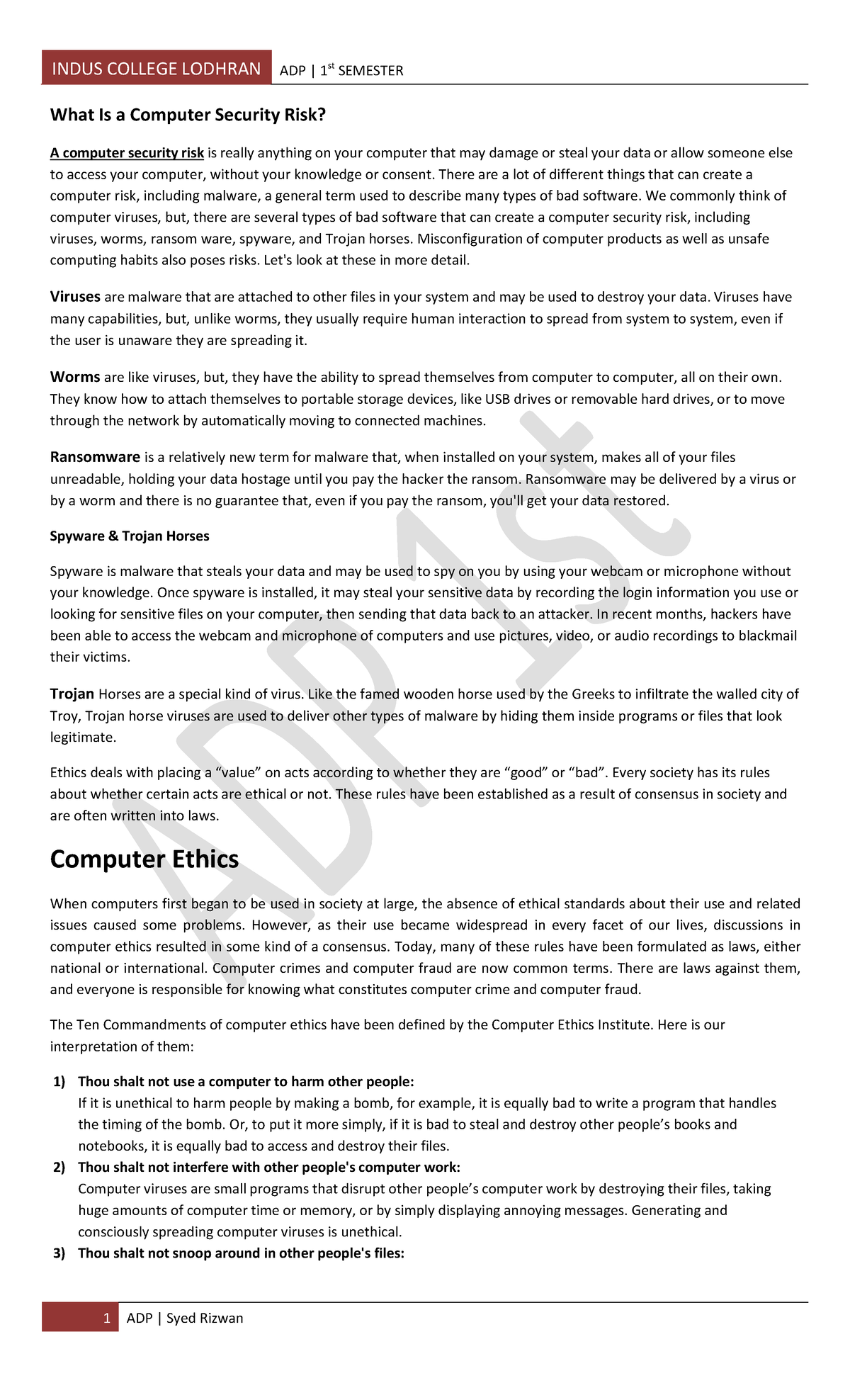 ADP Notes IT skill Week 16 - INDUS COLLEGE LODHRAN ADP | 1st SEMESTER 1 ...