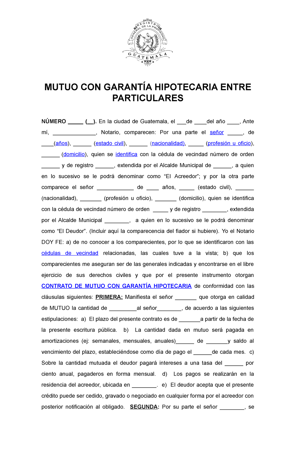 Contrato De Mútuo Particular – Contrato De Prestamos – VJNT