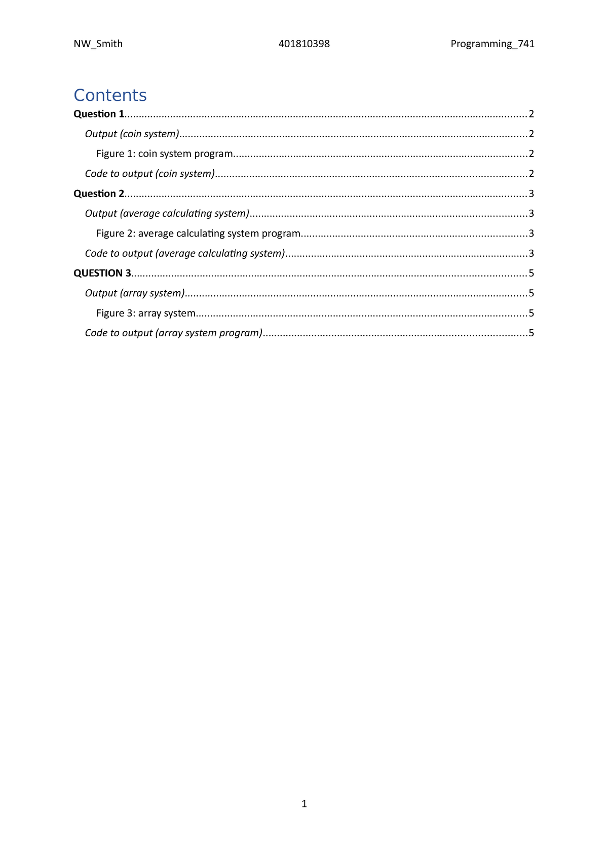 Programming 741 - assignment - Contents Question - Studocu