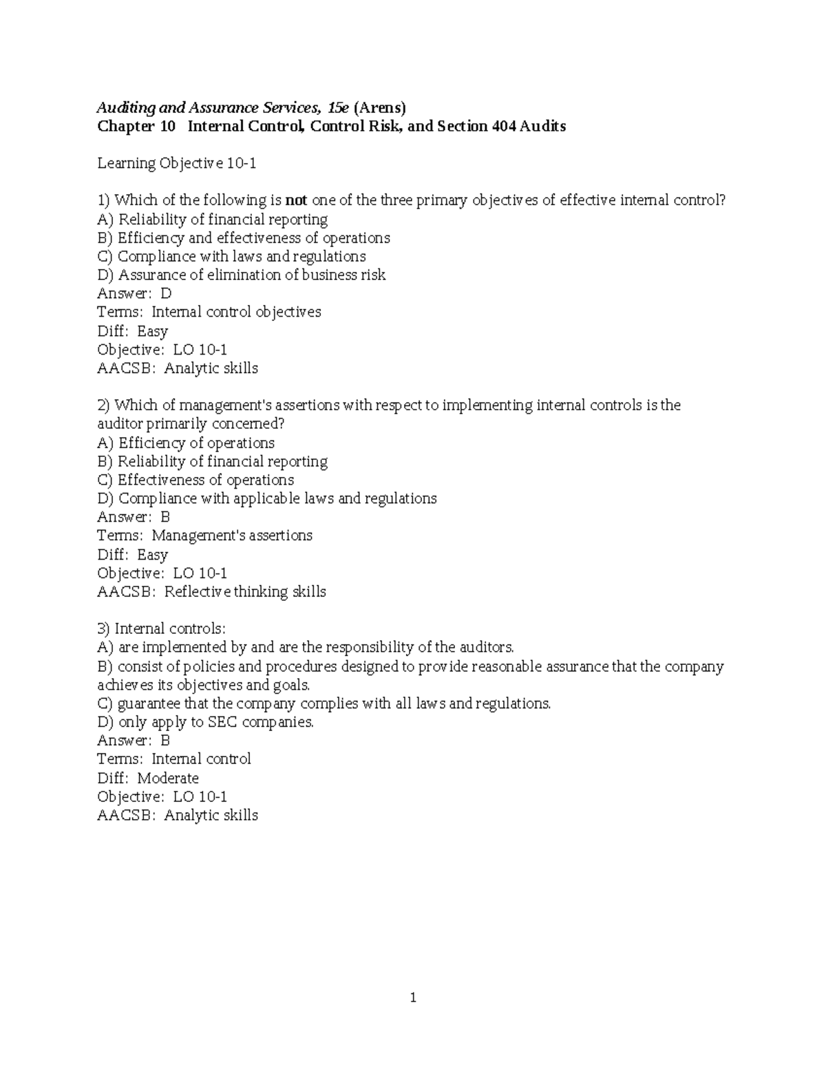 Chapter 10 - Ch 10 Multiple Choice Questions - Auditing And Assurance ...