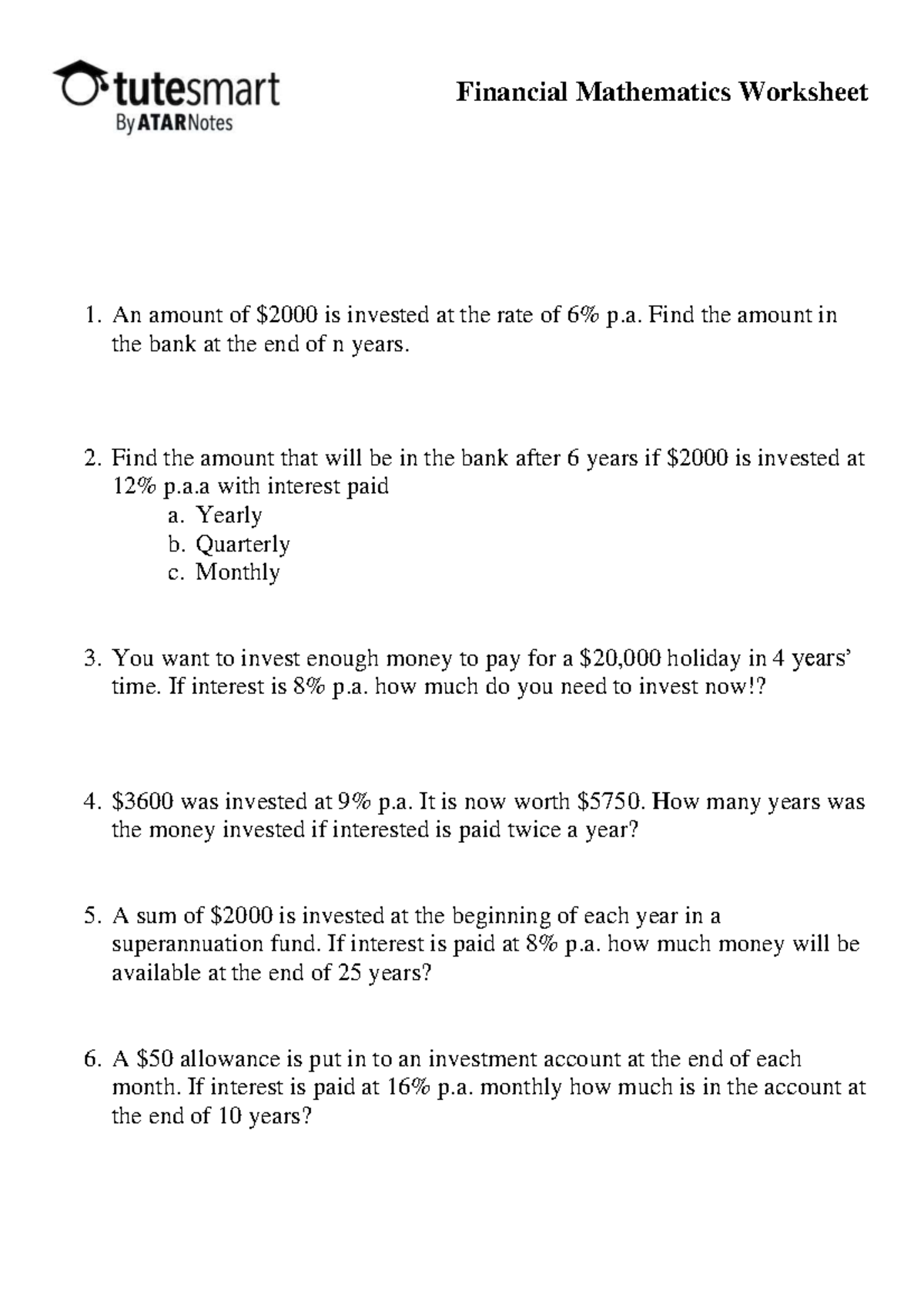 financial mathematics assignment help