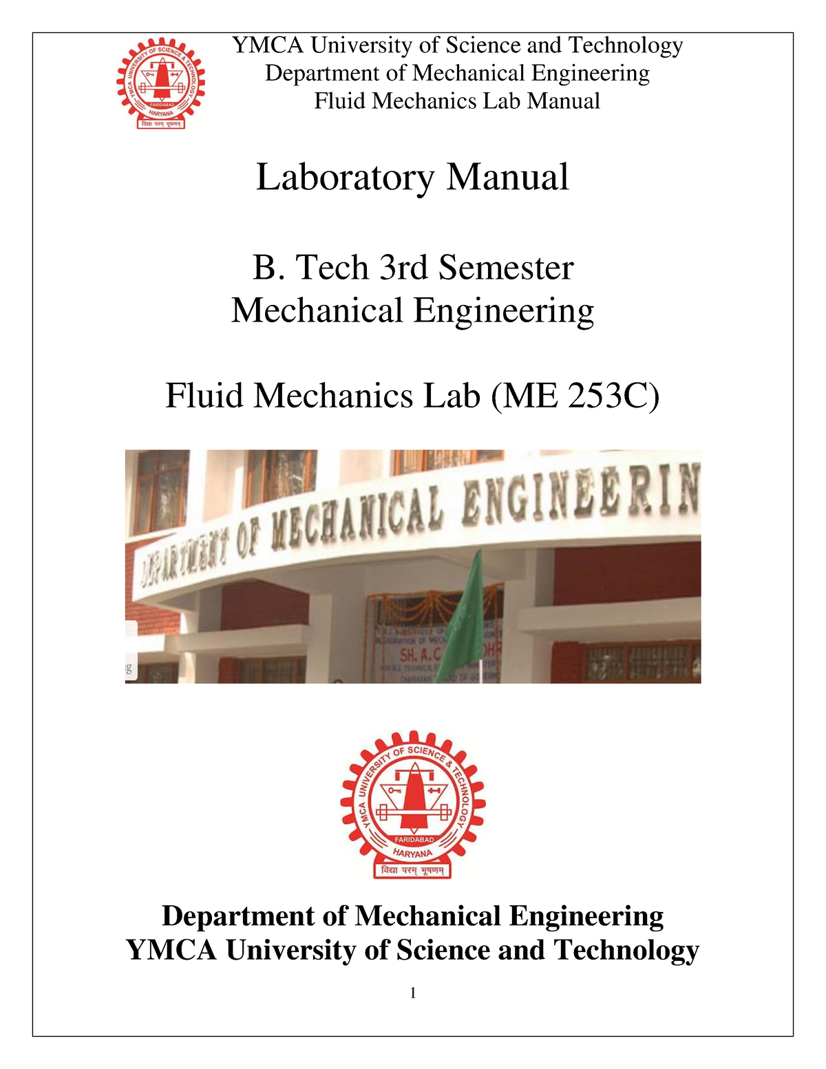 Fluid Mechanics Lab Manual - Department Of Mechanical Engineering Fluid ...