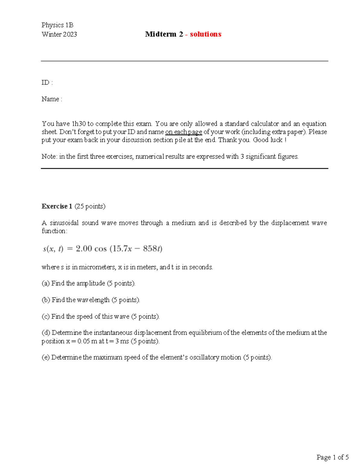 Physics+1B Midterm 2+with+solutions - Winter 2023 Midterm 2 - Solutions ...