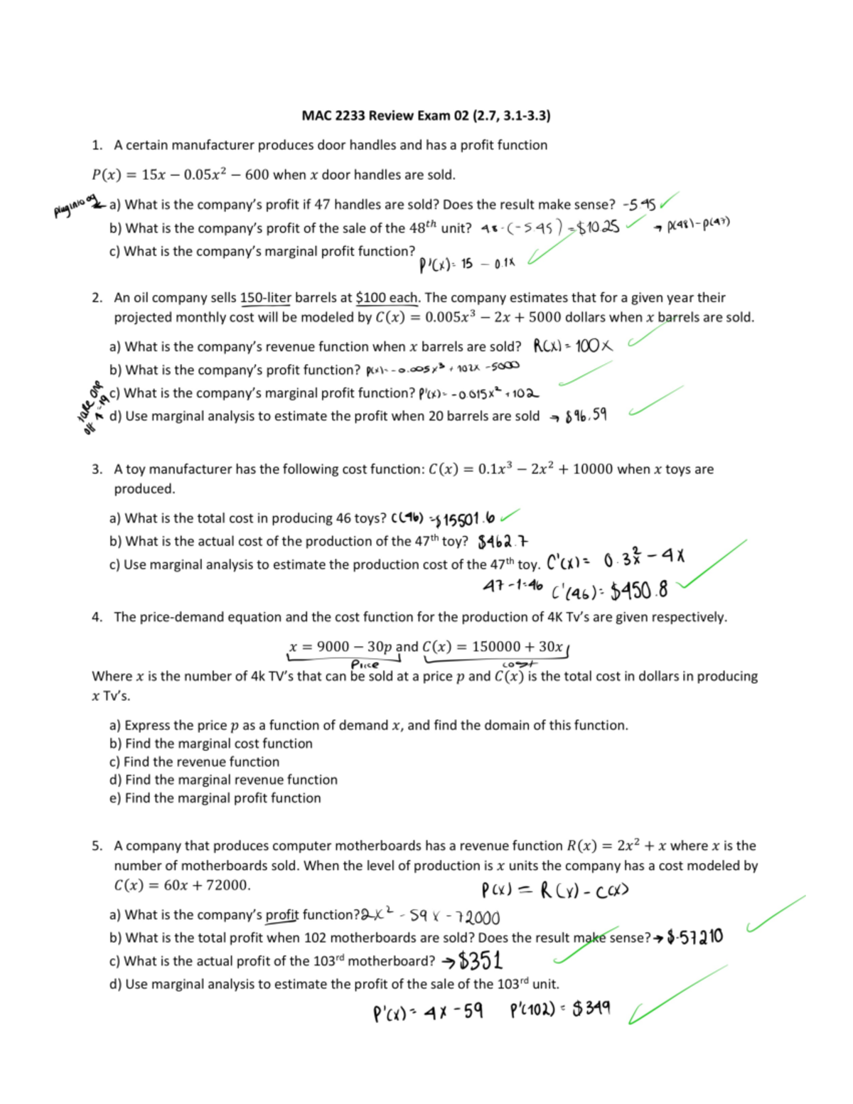 CALC 2 - review questions and answers, 2 - MAC 2233 - Studocu