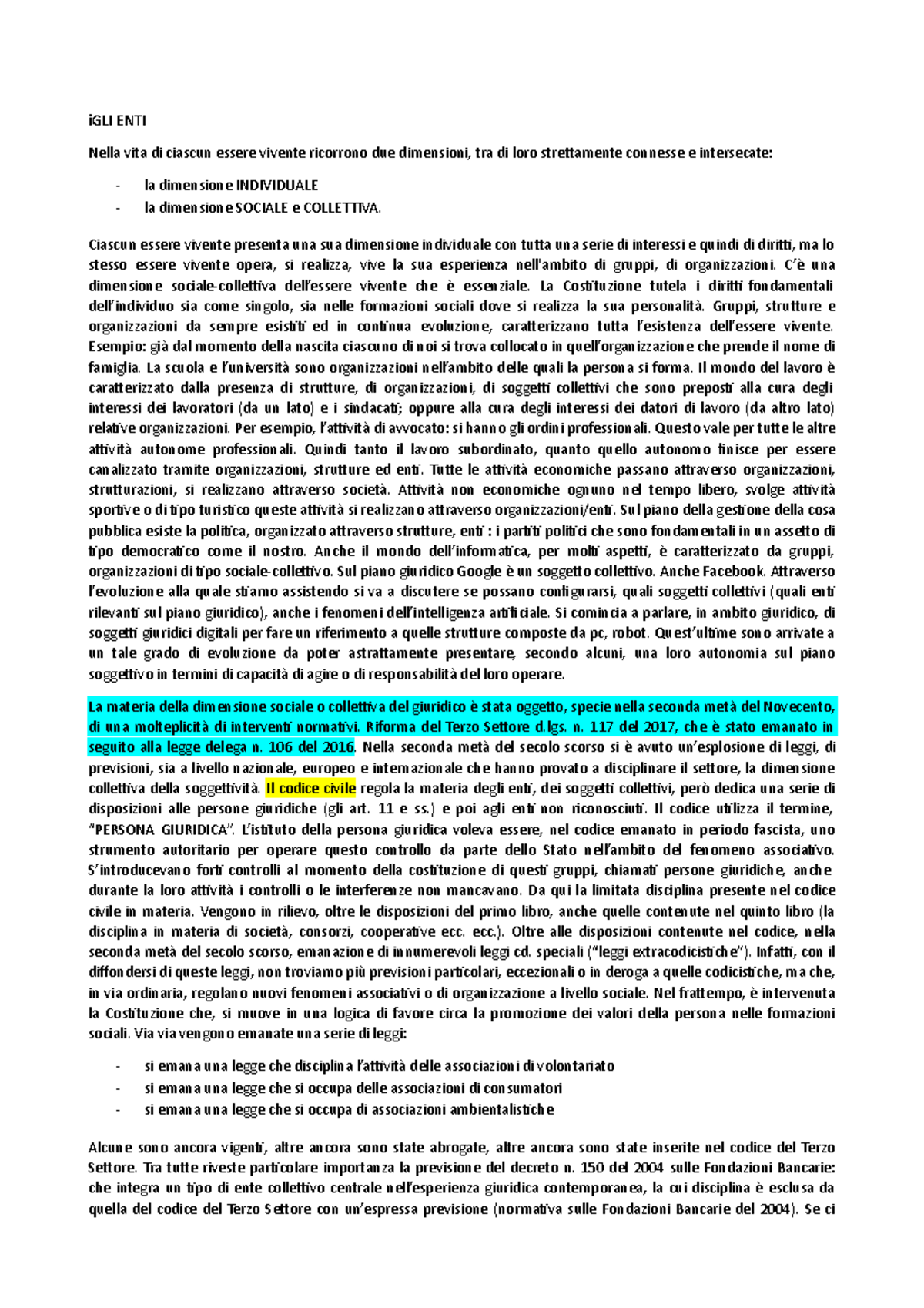 GLI ENTI - Appunti Lezione Sull'argomento Enti Del Terzo Settore ...