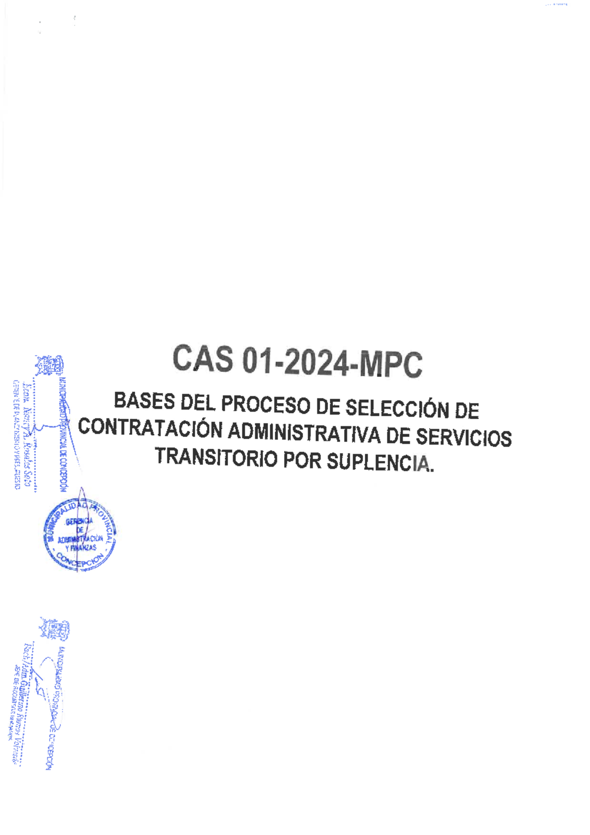 Bases DEL Proceso CAS N° 001 2024 MPC - CAS BASES DEL PROCESO DE ...
