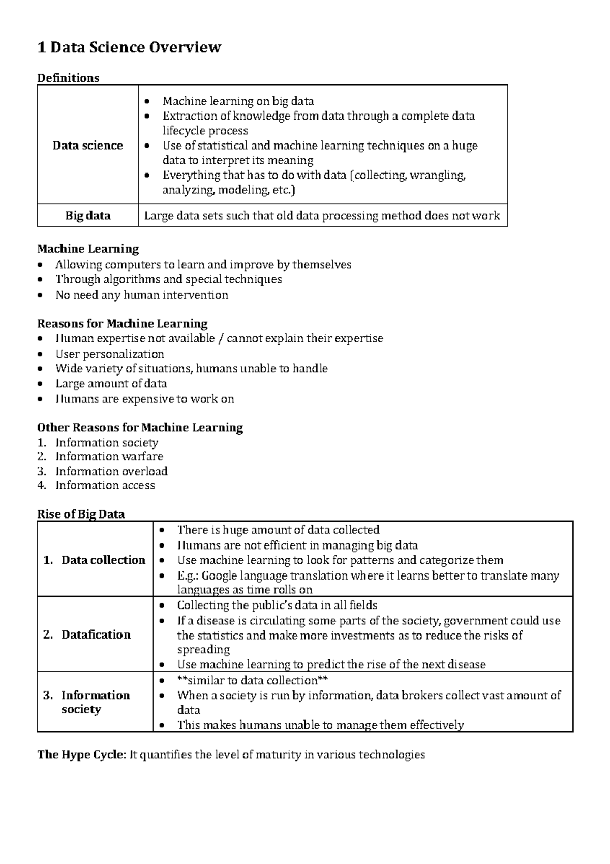 Complete notes - 1 Data Science Overview **Definitions ** **Data ...