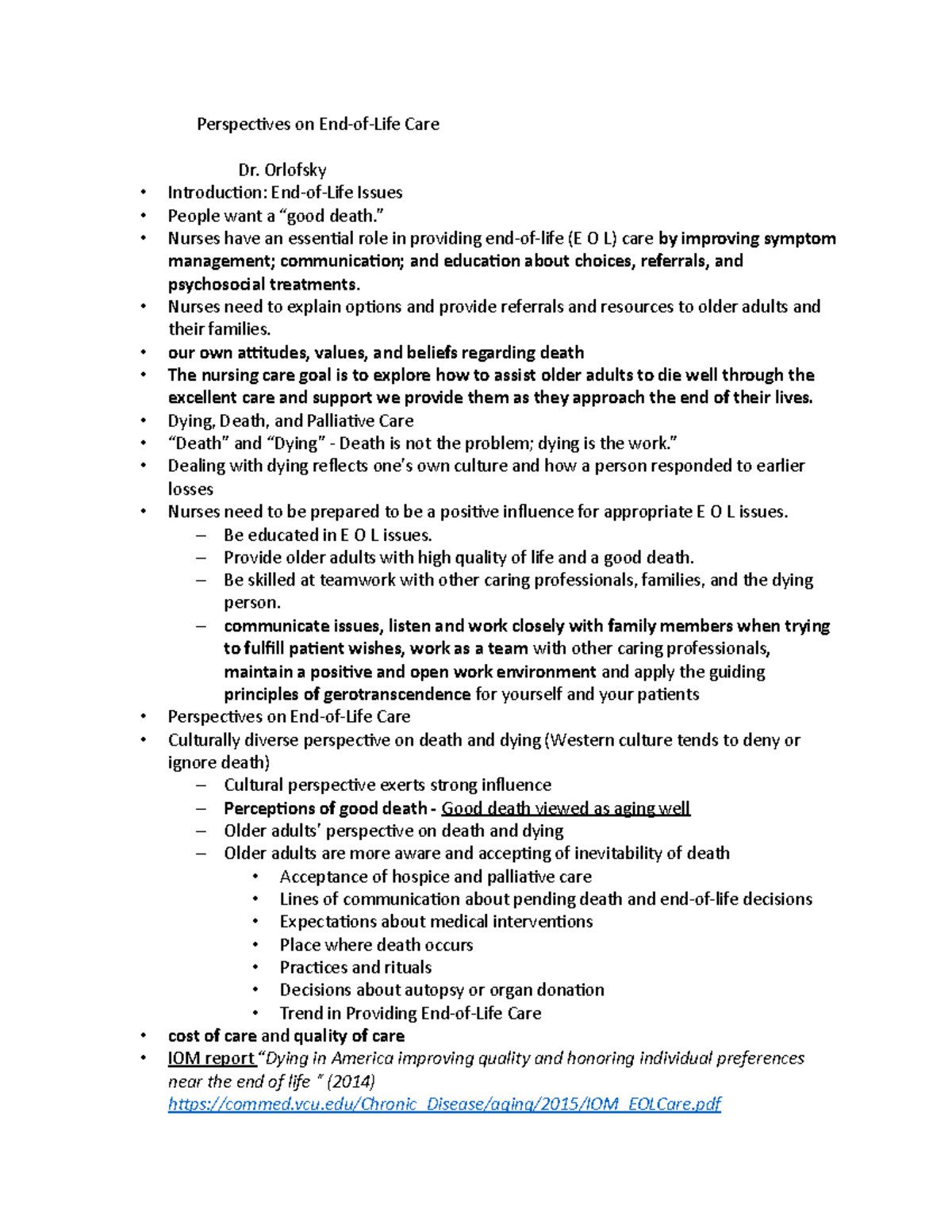 End of Life Care - End of Life Care - from the textbook and class ...