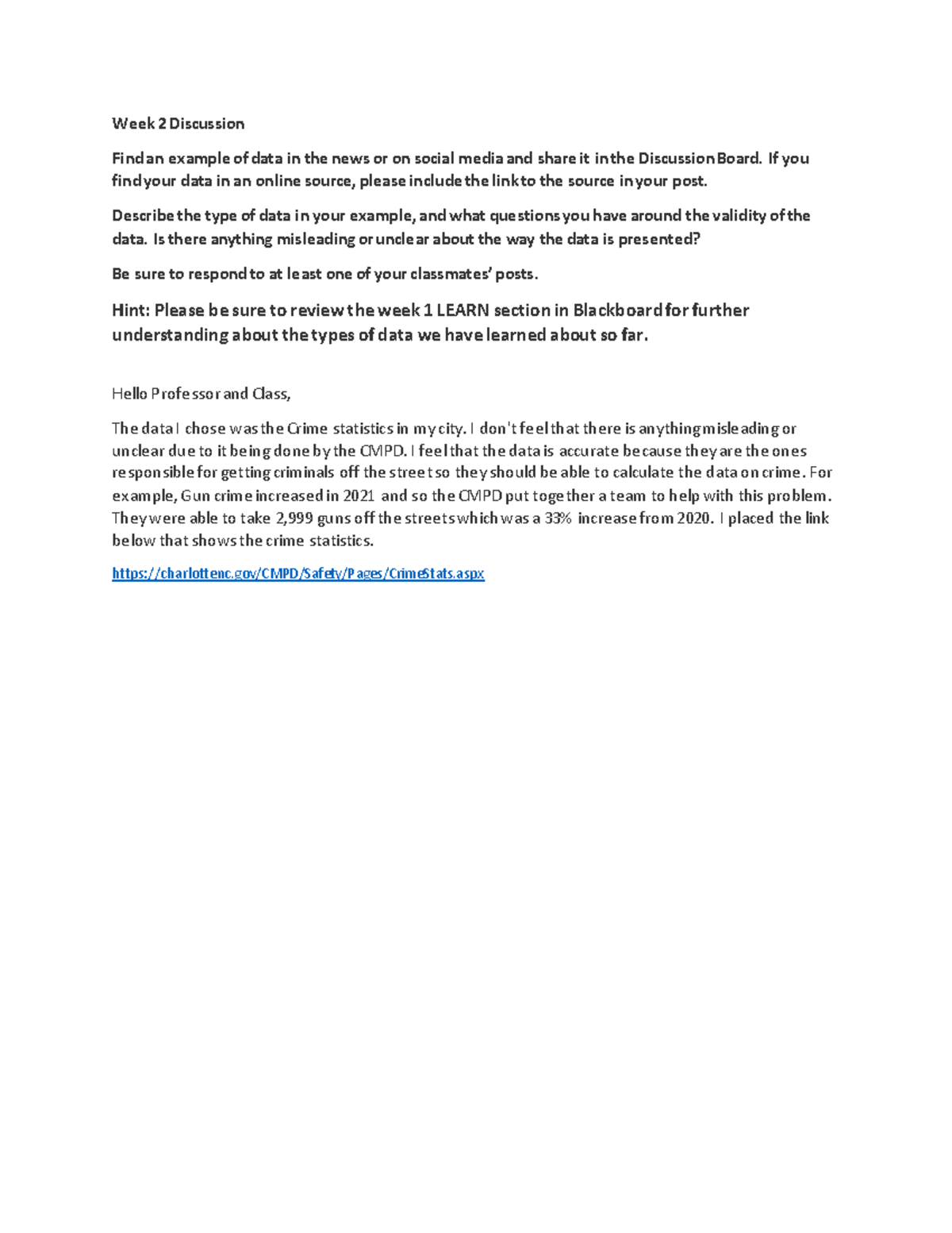 Week 2 discussion - Week 2 Discussion Find an example of data in the ...