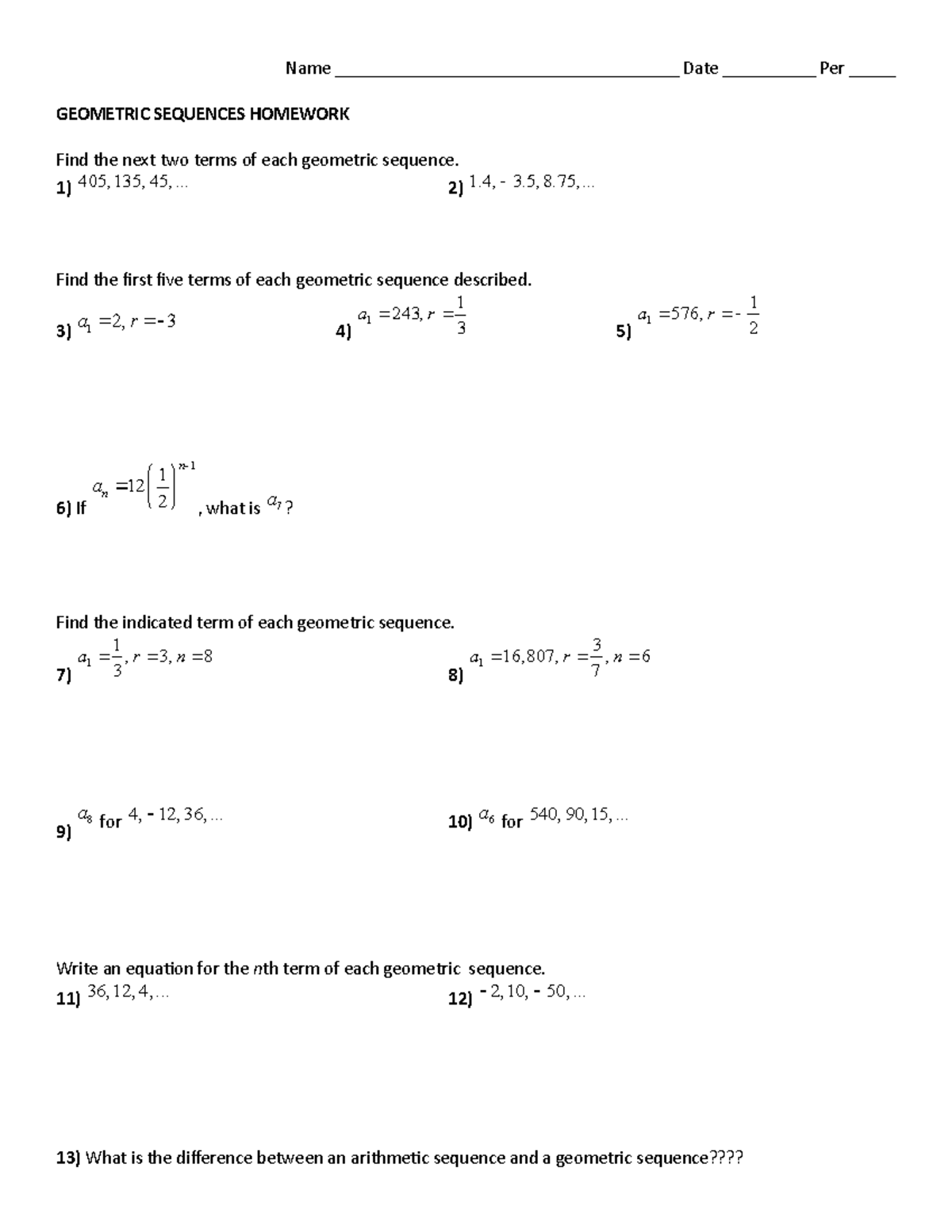 Geometric Sequences HW aug 11 - Name ...