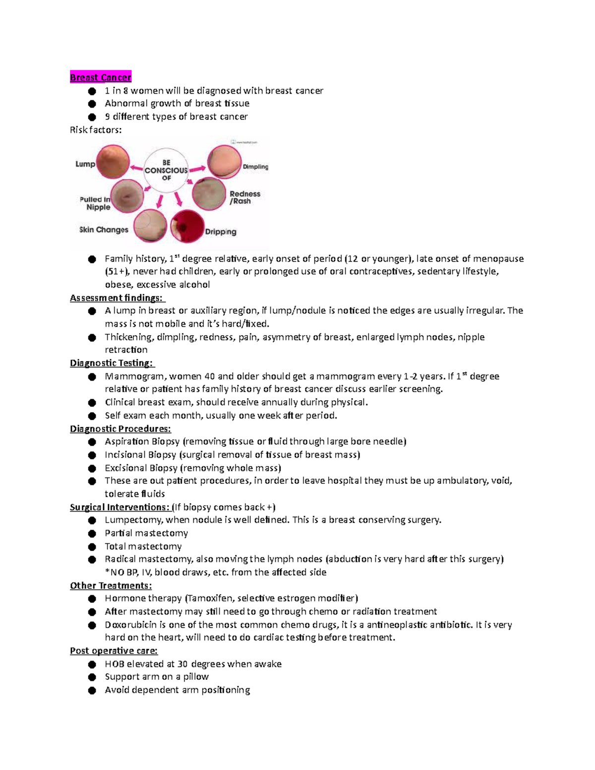 Cancer Notes from Wendy PP (1) - Breast Cancer 1 in 8 women will be ...