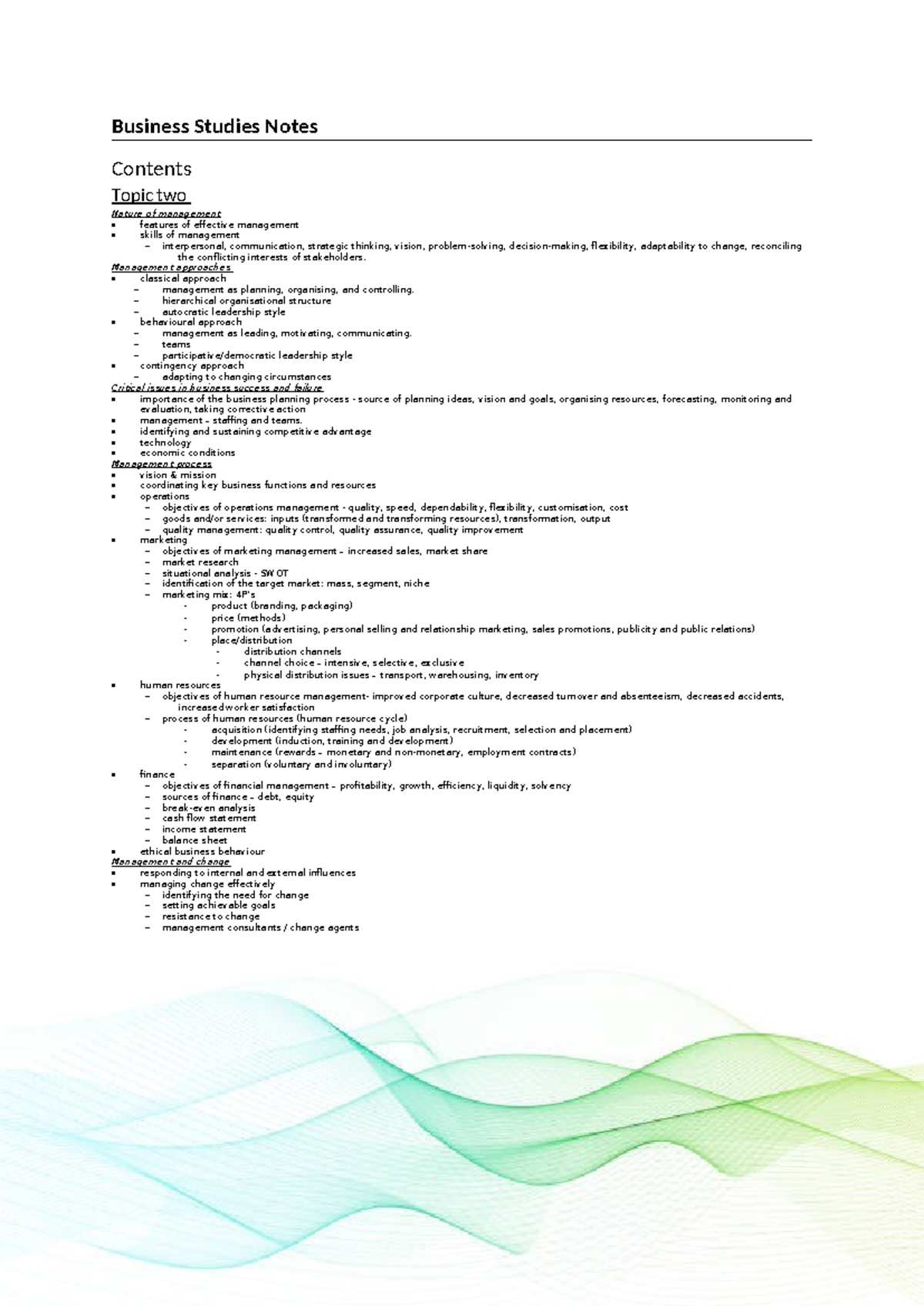 Business Studies Notes: Topic 2 - Management Principles Overview ...