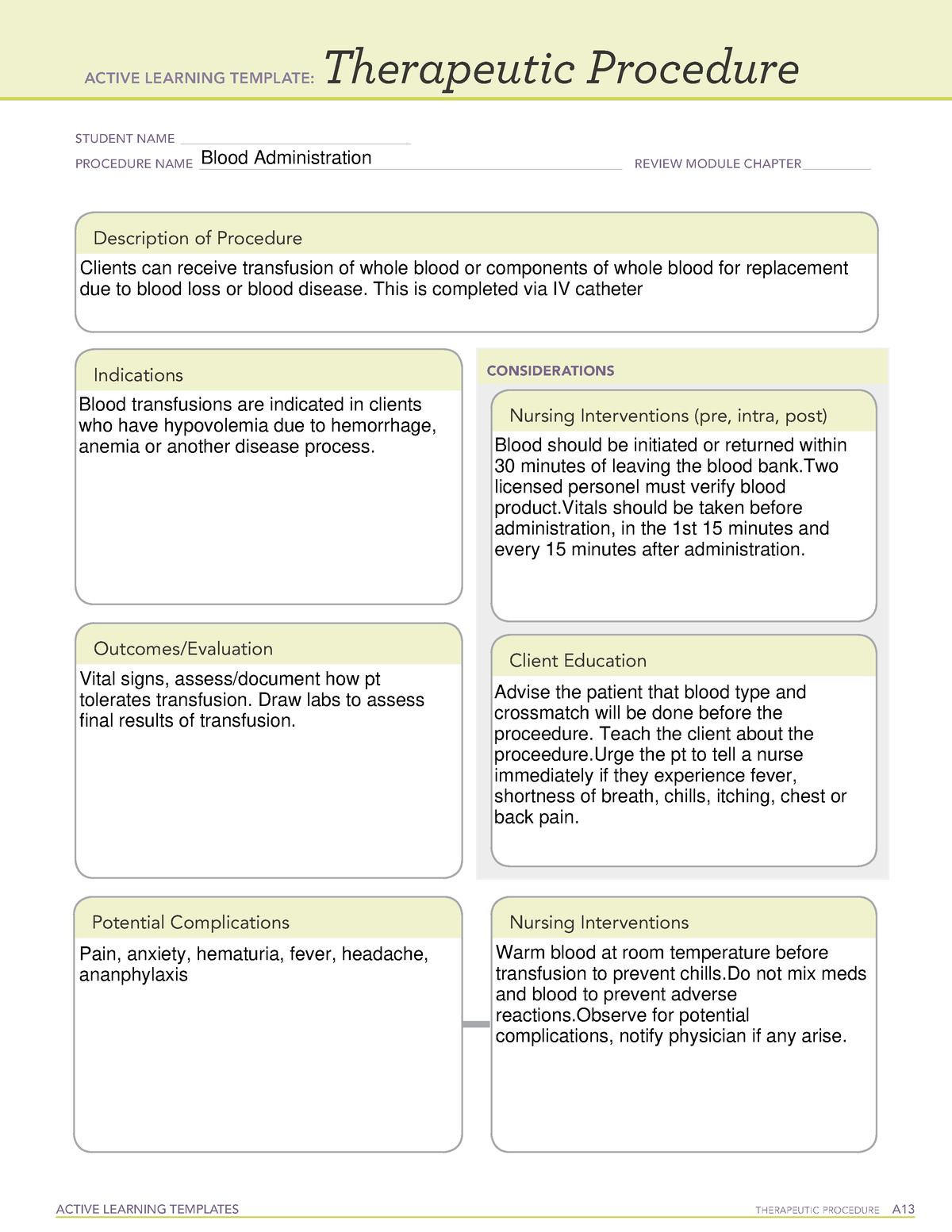 Active Learning Template Therapeutic Procedure Form Active Learning ...