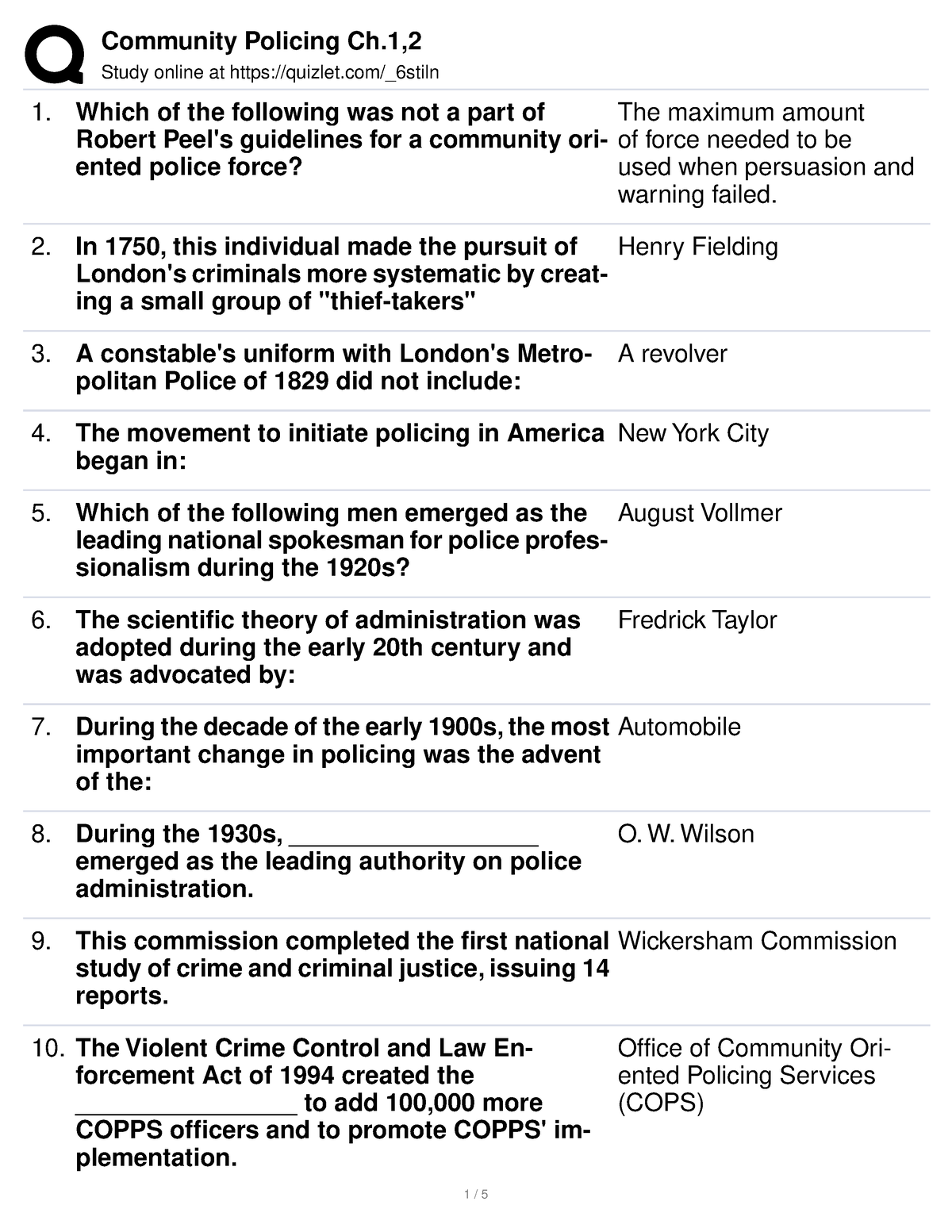 Community Policing Ch - Practice Materials - Study Online At Quizlet ...