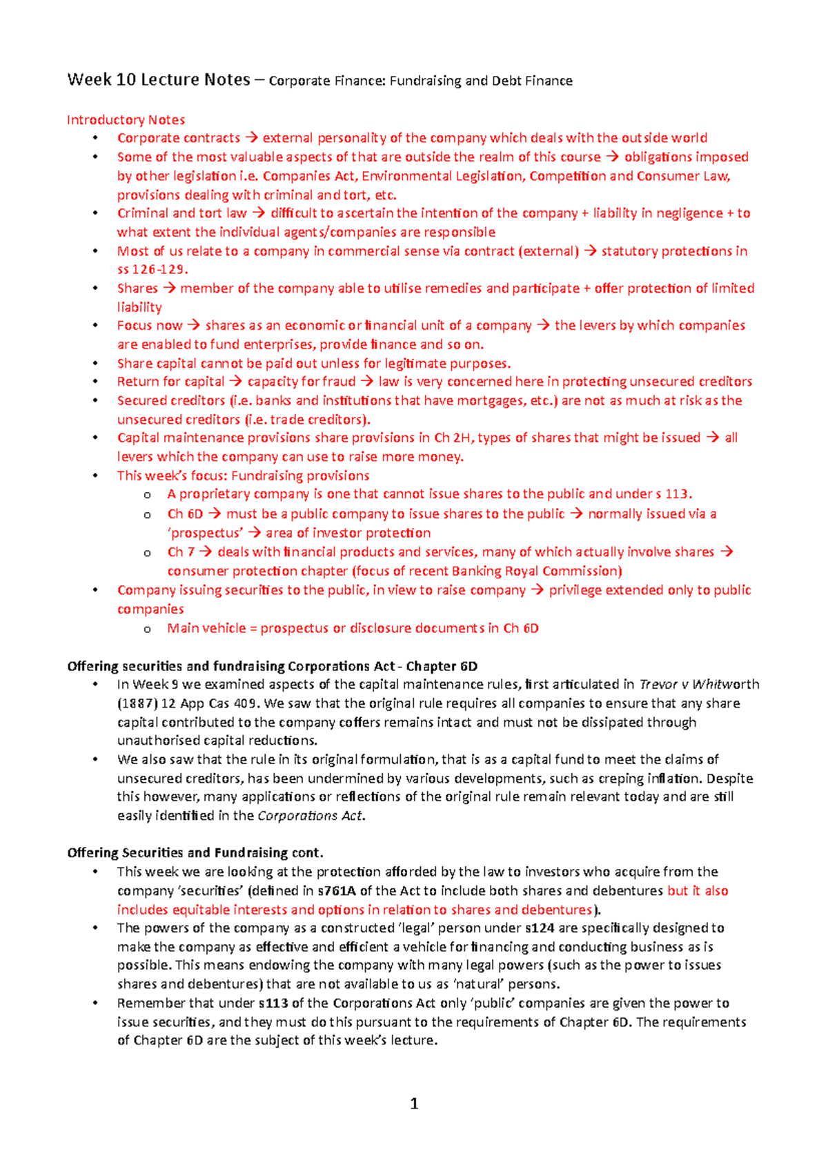 Week 10 Lecture Notes - Week 10 Lecture Notes – Corporate Finance ...